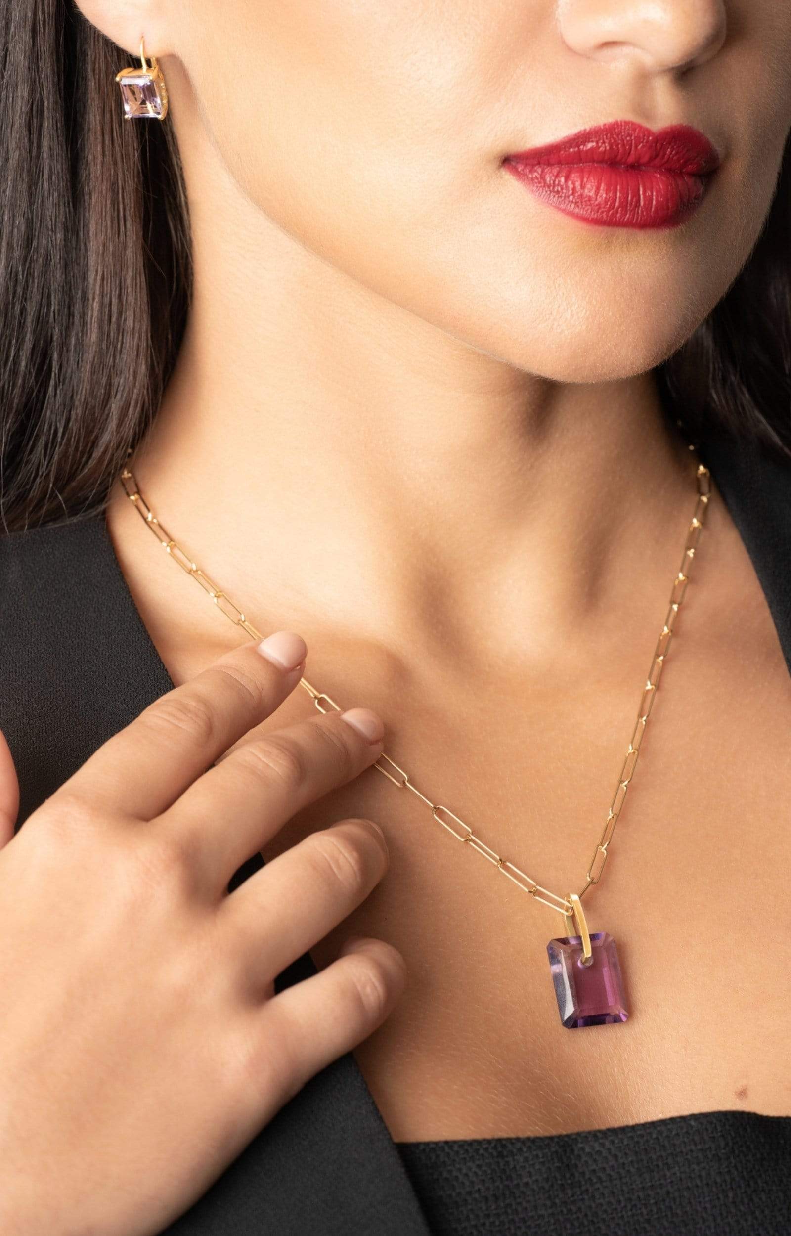 Fervor Montreal Earrings Emerald Cut Amethyst Lever Back Earrings