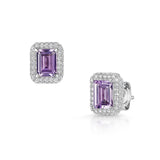 Fervor Montreal Earrings Emerald Cut Pink Amethyst Halo Earrings