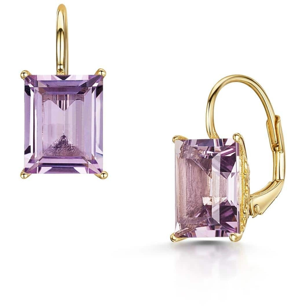 Fervor Montreal Earrings Emerald Cut Pink Amethyst Lever Back Earrings