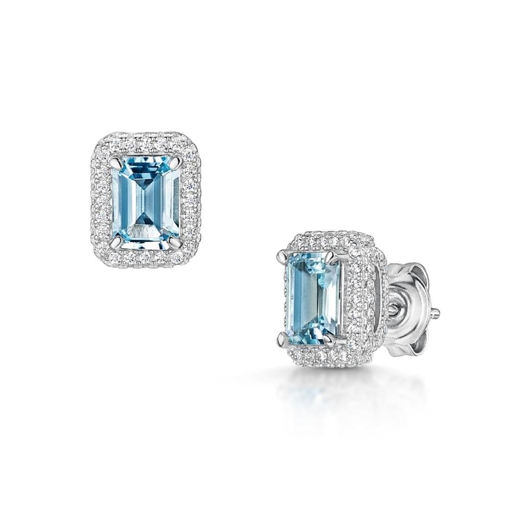 Fervor Montreal Earrings Emerald Cut Sky Blue Topaz Halo Earrings
