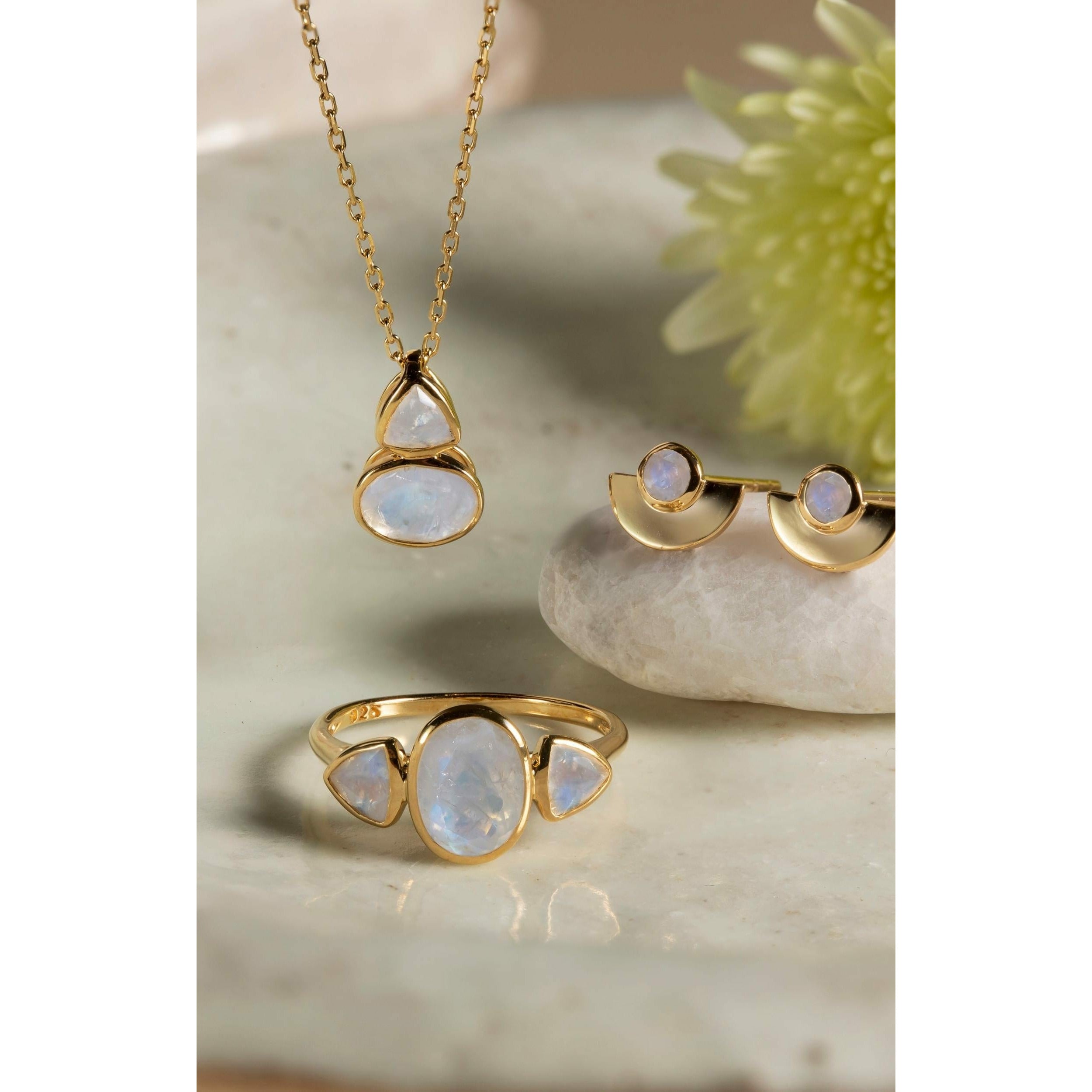Fervor Montreal Earrings Malaika Rainbow Moonstone Round Eclipse Earrings