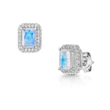 Fervor Montreal Earrings Mini Emerald Cut Rainbow Moonstone Earrings