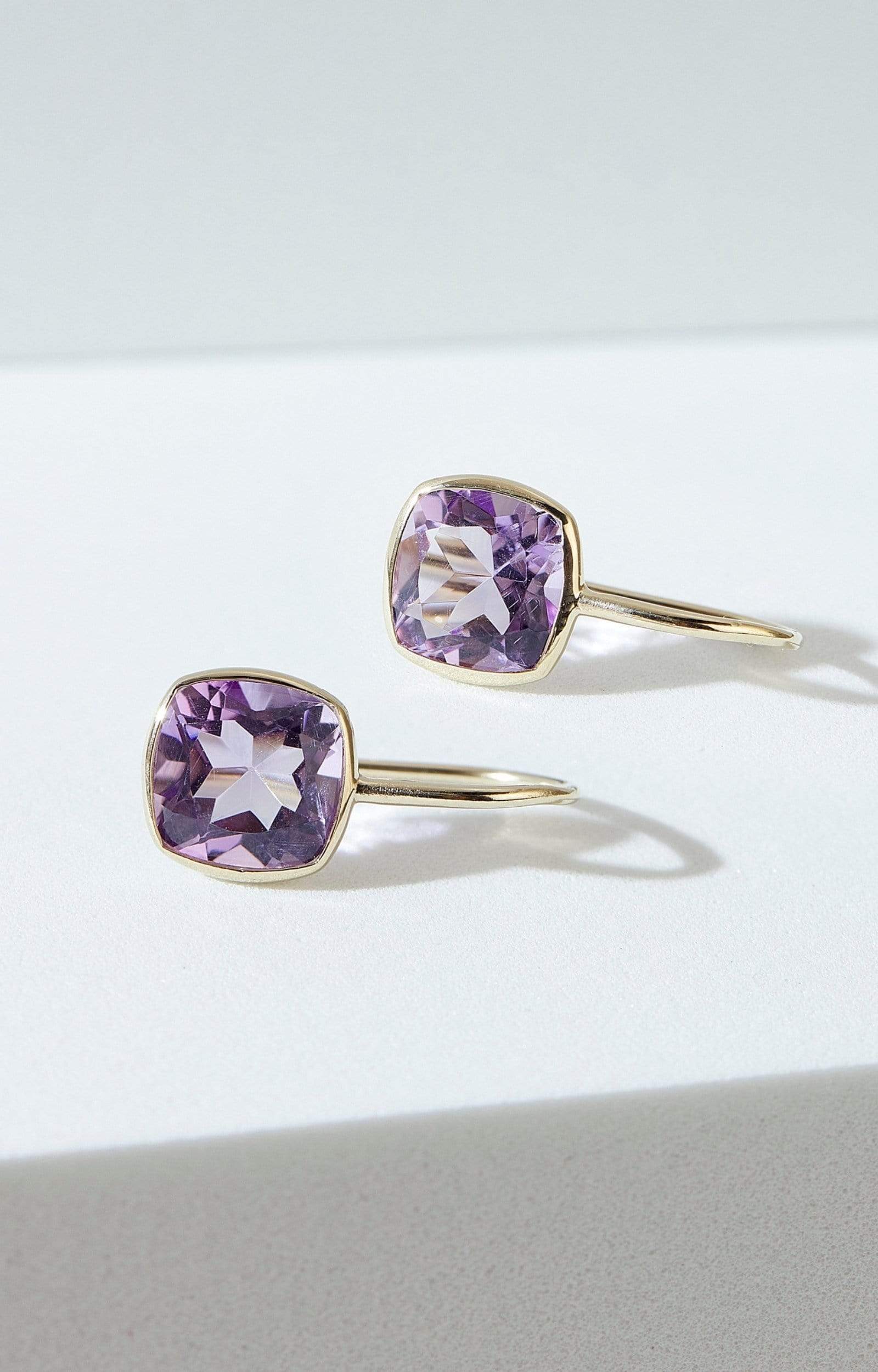 Fervor Montreal Earrings Pink Amethyst Cushion Cut Fish Hook Earrings