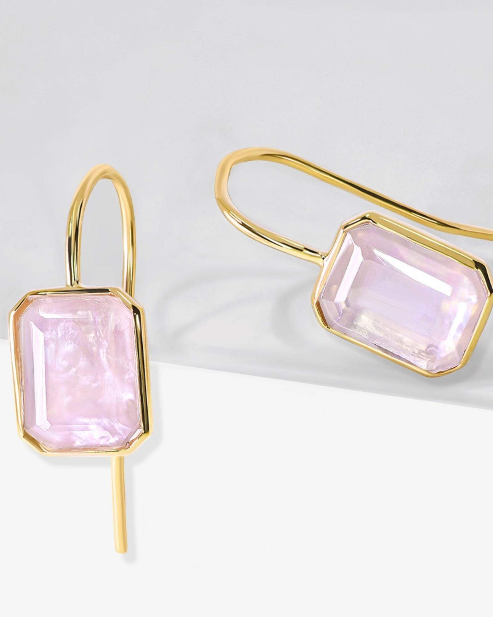 Fervor Montreal Earrings Rose Quartz Triplet Octagon Fish Hook Earrings