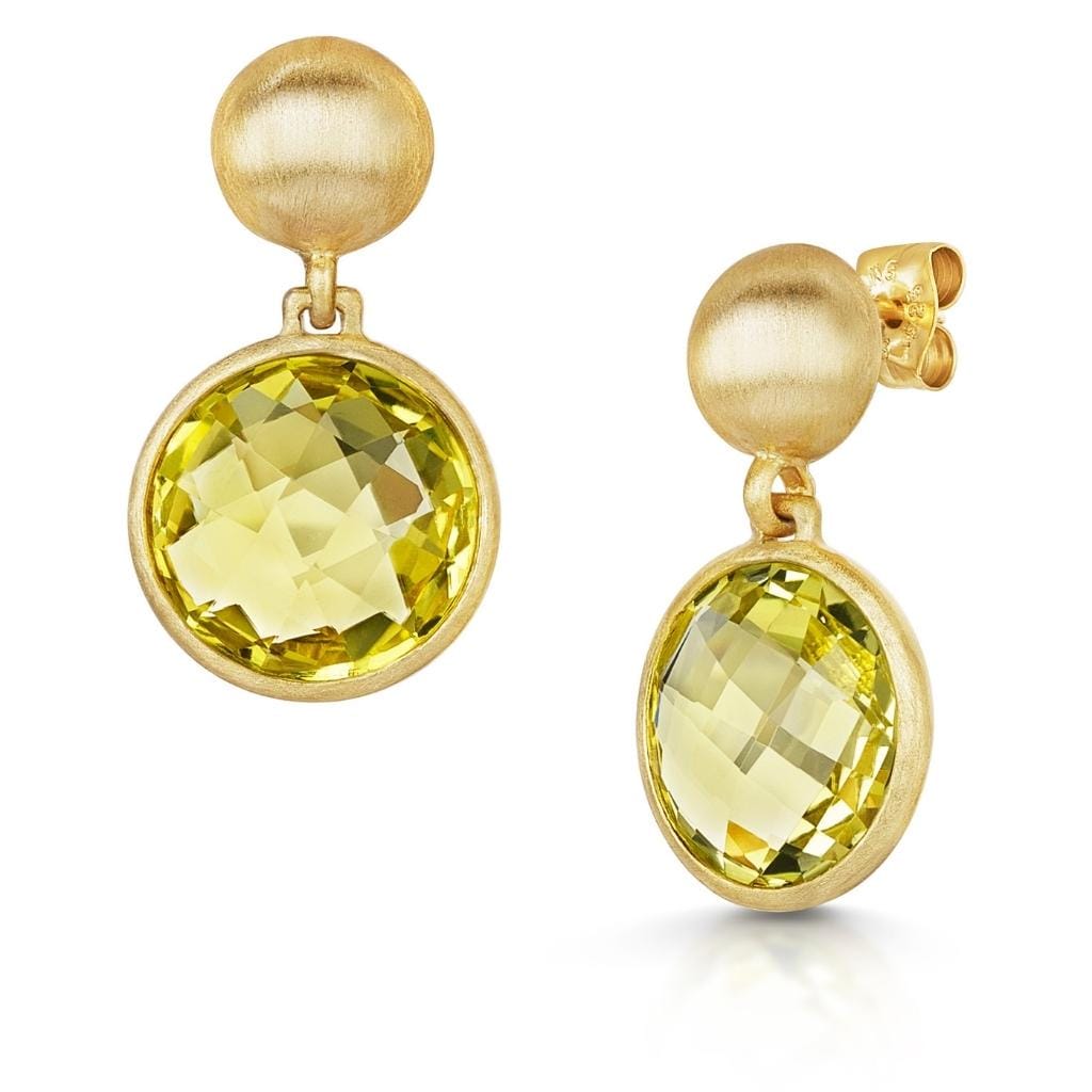 Fervor Montreal Earrings Round Shimmering Lemon Quartz Dangle Earrings