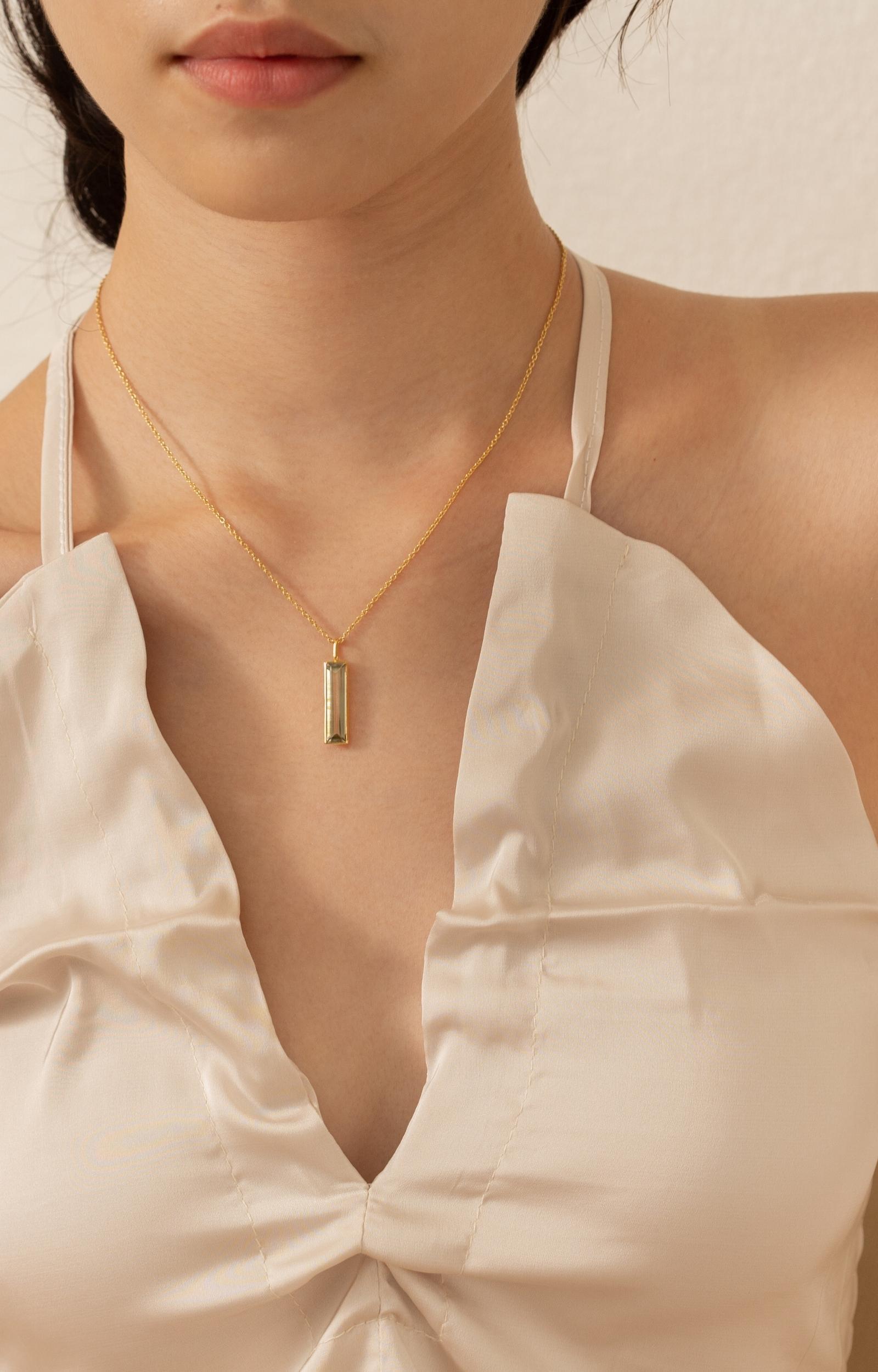 Fervor Montreal Elongated Baguette Green Amethyst Necklace