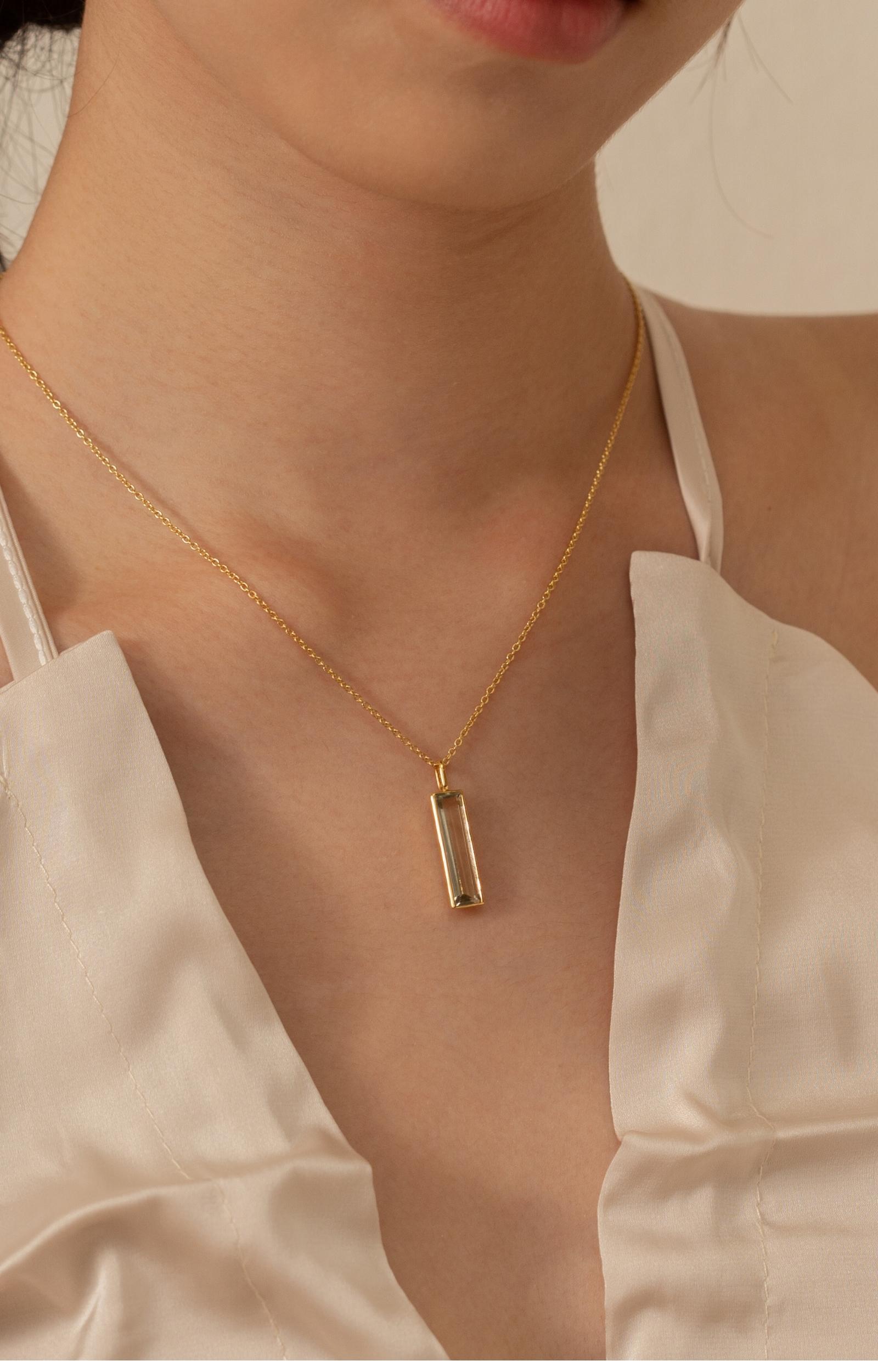 Fervor Montreal Elongated Baguette Green Amethyst Necklace
