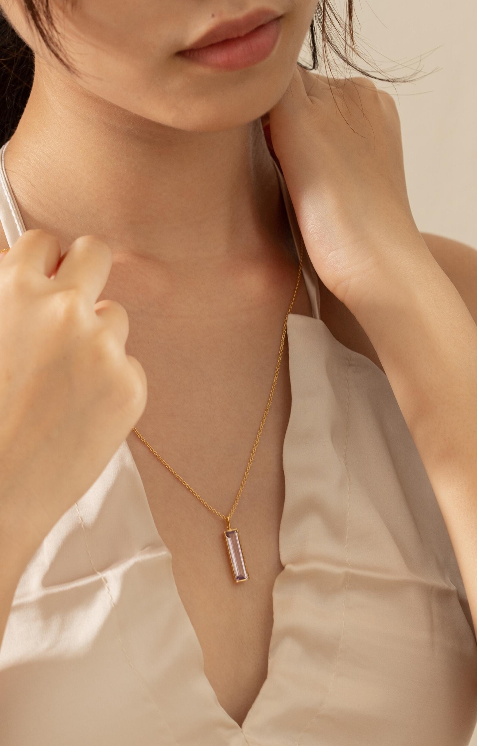 Fervor Montreal Elongated Baguette Pink Amethyst Necklace