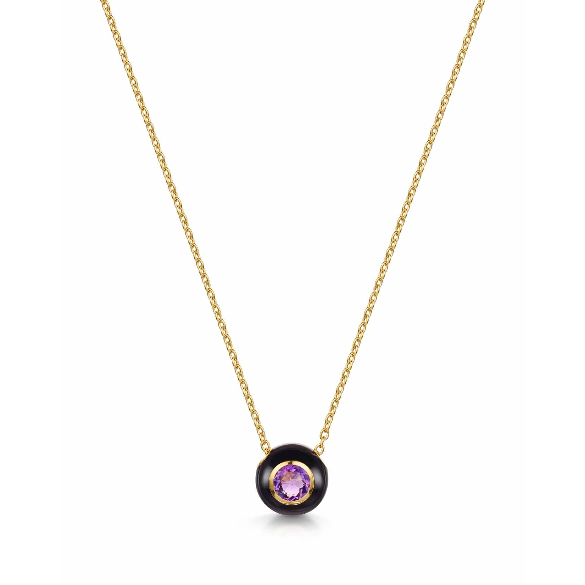 Fervor Montreal Necklace Black Enamel Rose Cut Amethyst Necklace