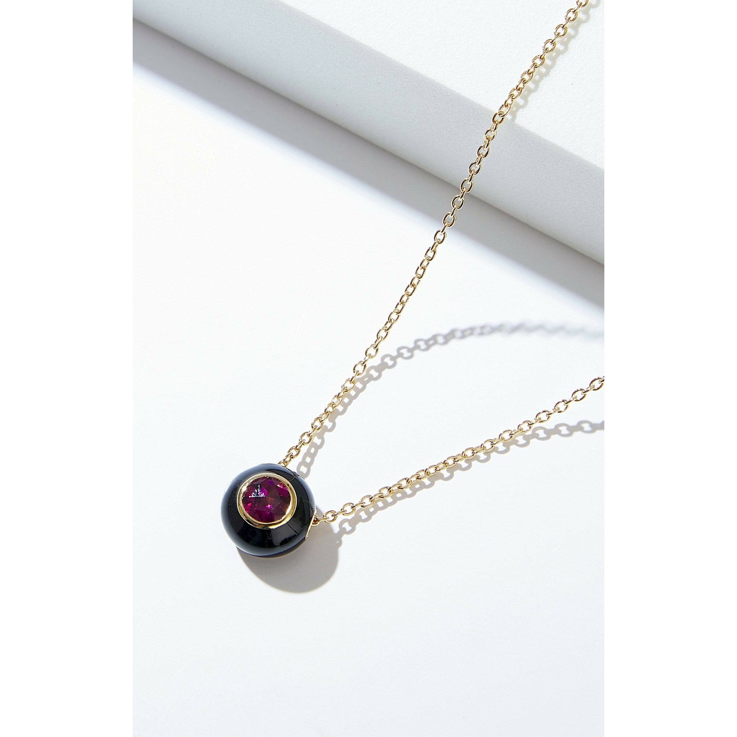 Fervor Montreal Necklace Black Enamel Rose Cut Rhodolite Necklace