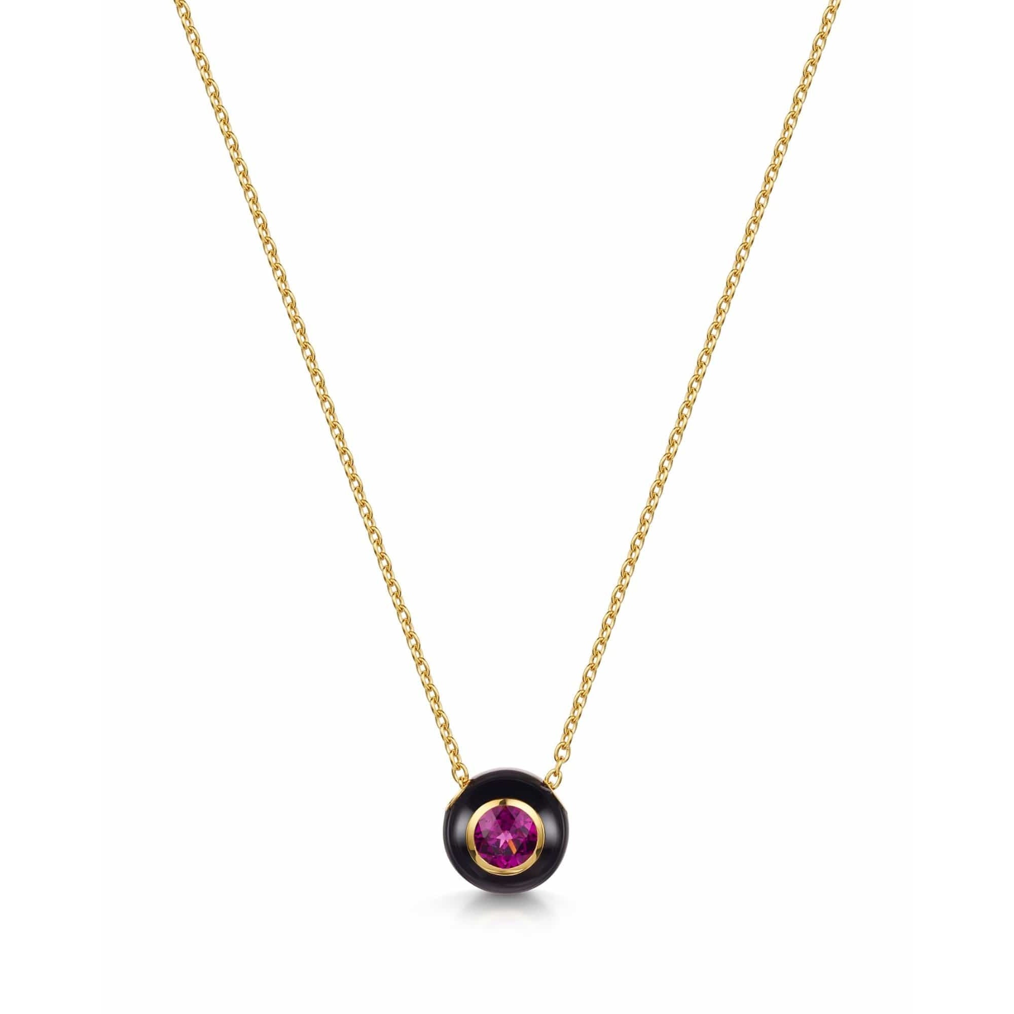 Fervor Montreal Necklace Black Enamel Rose Cut Rhodolite Necklace