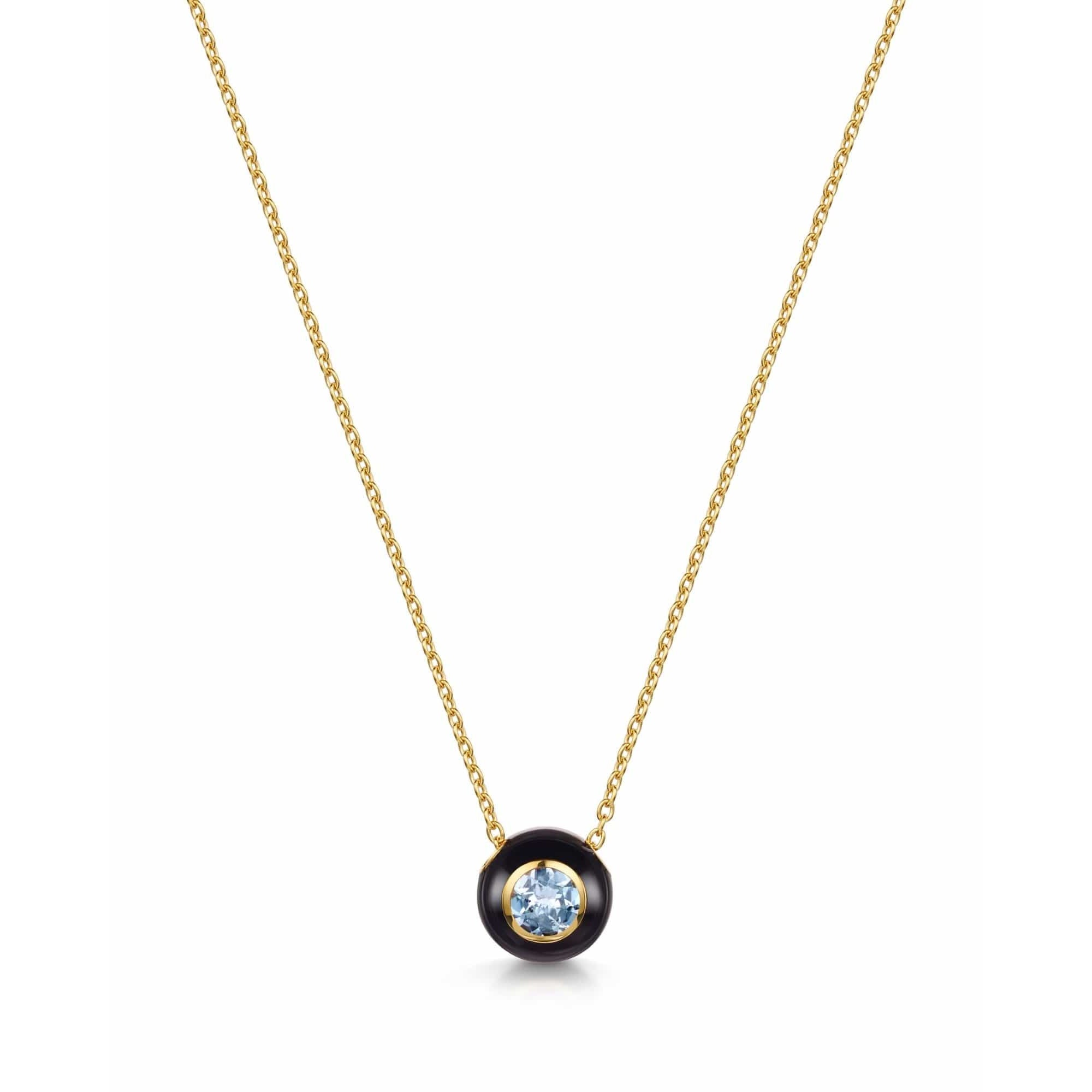 Fervor Montreal Necklace Black Enamel Rose Cut Sky Blue Topaz Necklace
