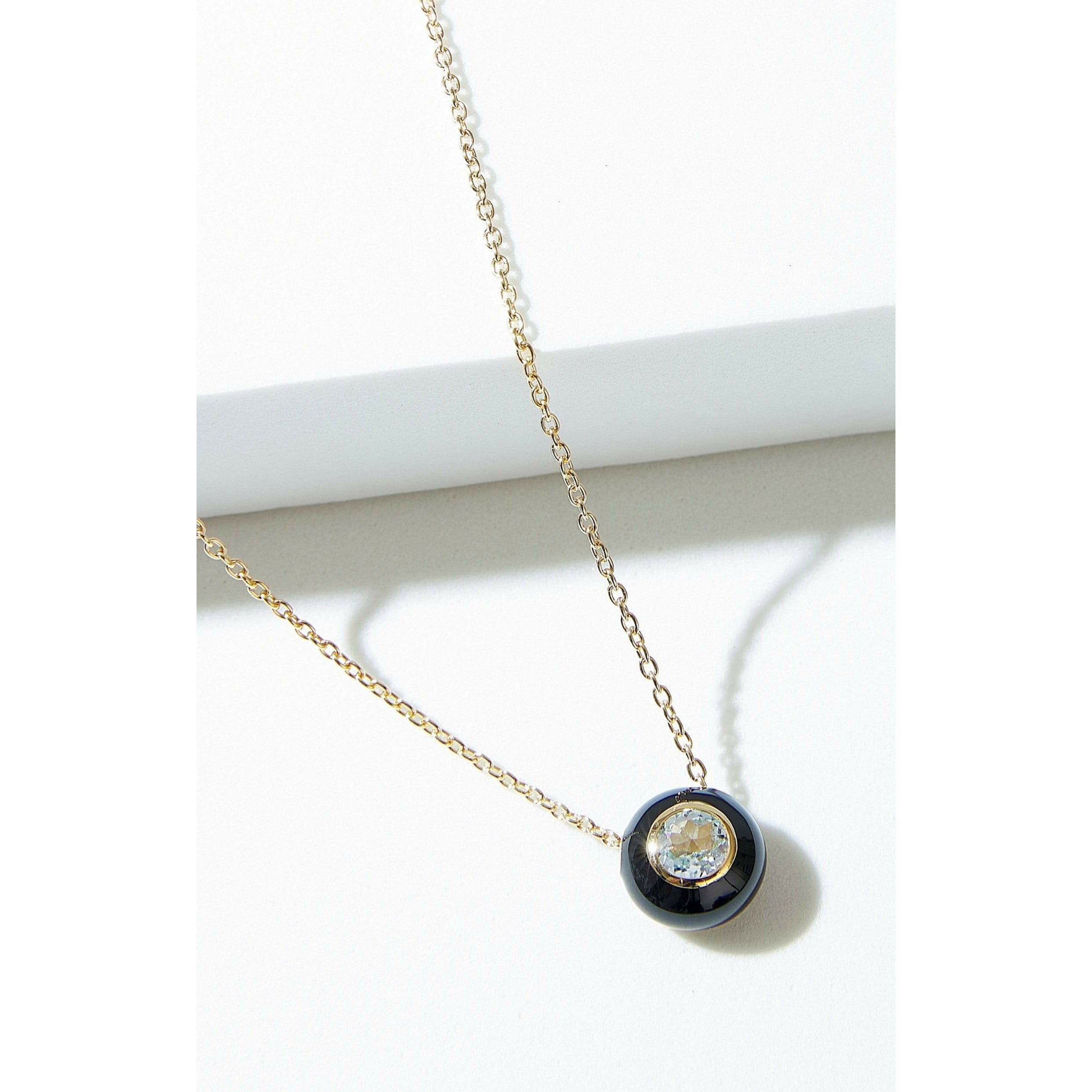 Fervor Montreal Necklace Black Enamel Rose Cut Sky Blue Topaz Necklace
