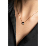 Fervor Montreal Necklace Black Enamel Rose Cut Sky Blue Topaz Necklace