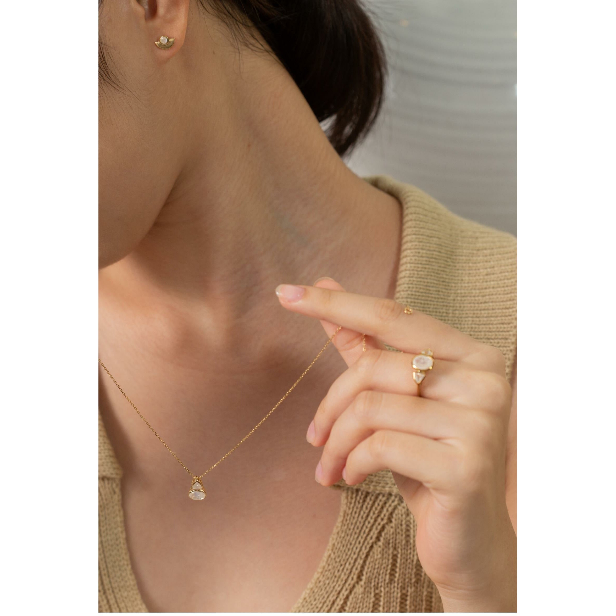 Fervor Montreal Necklace Malaika Rainbow Moonstone Trillion and Oval Cut Necklace