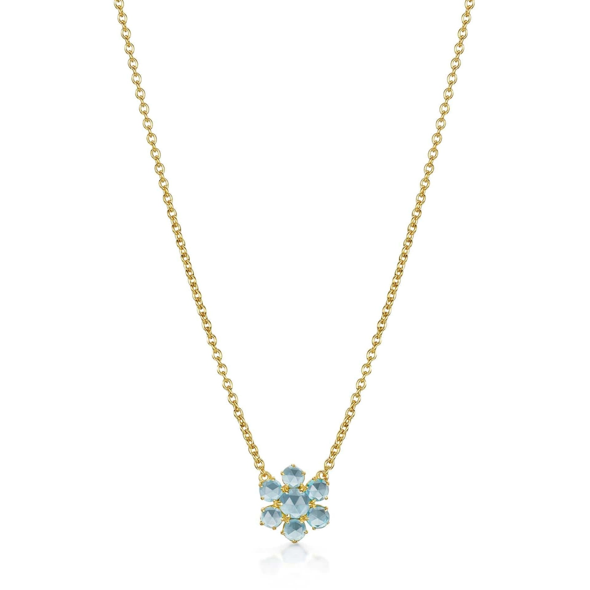 Fervor Montreal Necklace Precious Flower Rose Cut Sky Blue Topaz Necklace