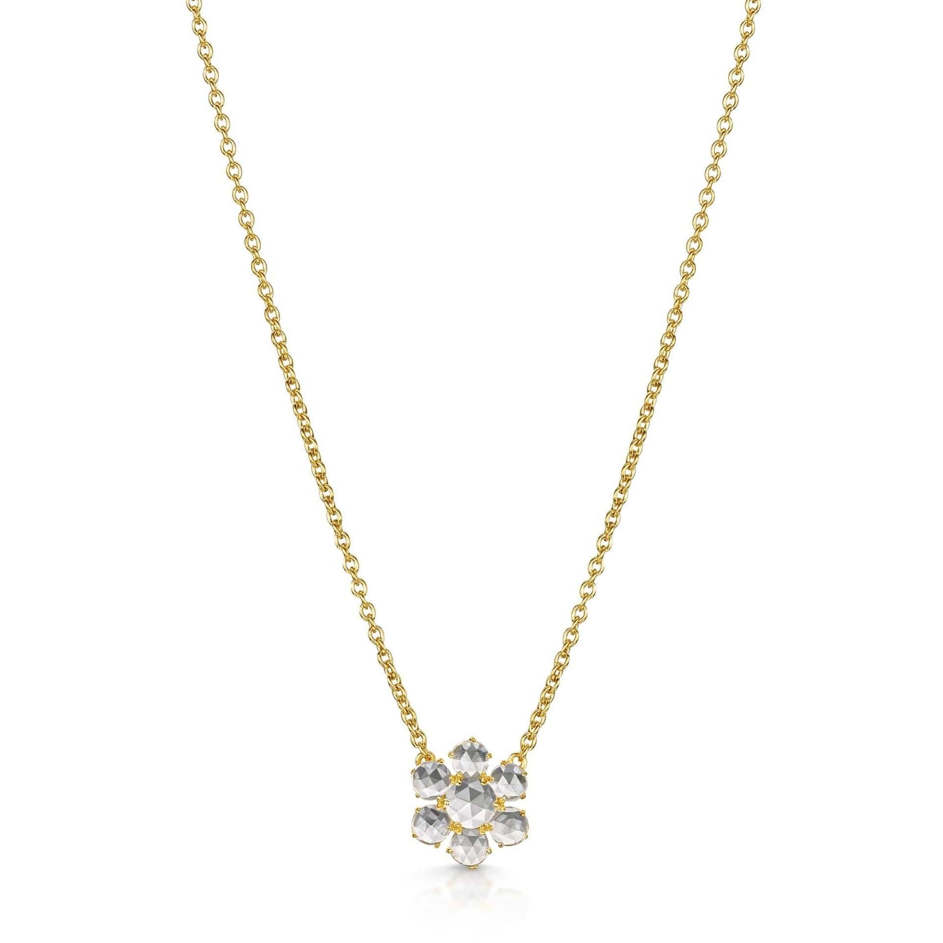 Fervor Montreal Necklace Precious Flower Rose Cut White Topaz Necklace