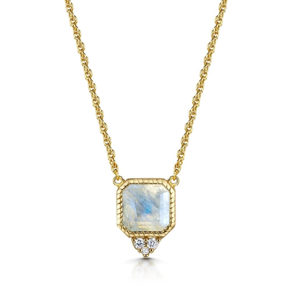 Fervor Montreal Necklace Rainbow Moonstone Asscher Cut Necklace