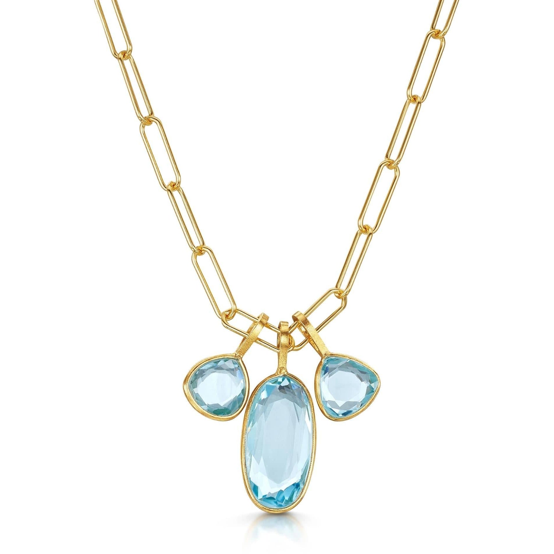 Fervor Montreal Necklace Triple Charm Organic Sky Blue Topaz Necklace