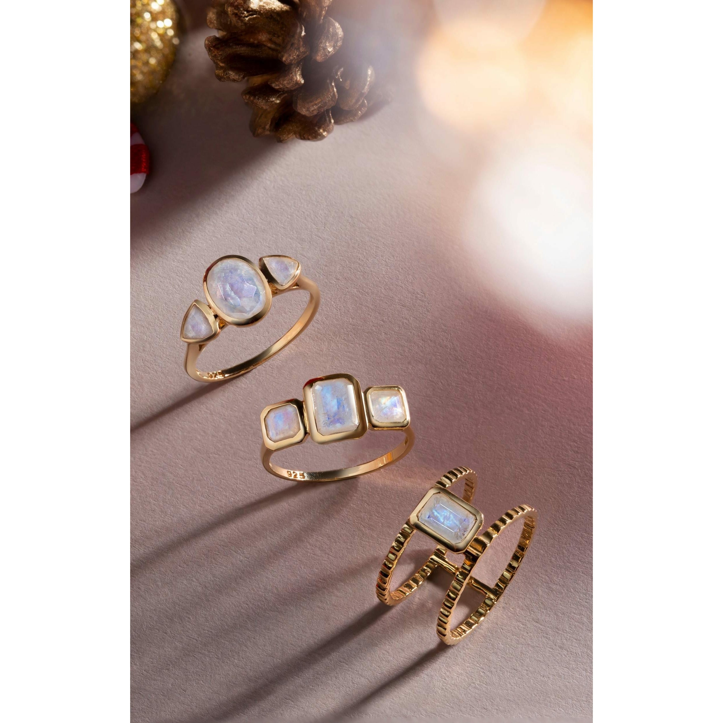 Fervor Montreal Rings Malaika Rainbow Moonstone Octagon Bridge Ring