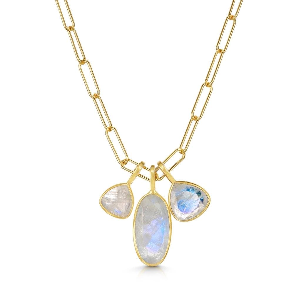 Fervor Montreal Triple Charm Organic Rainbow Moonstone Necklace
