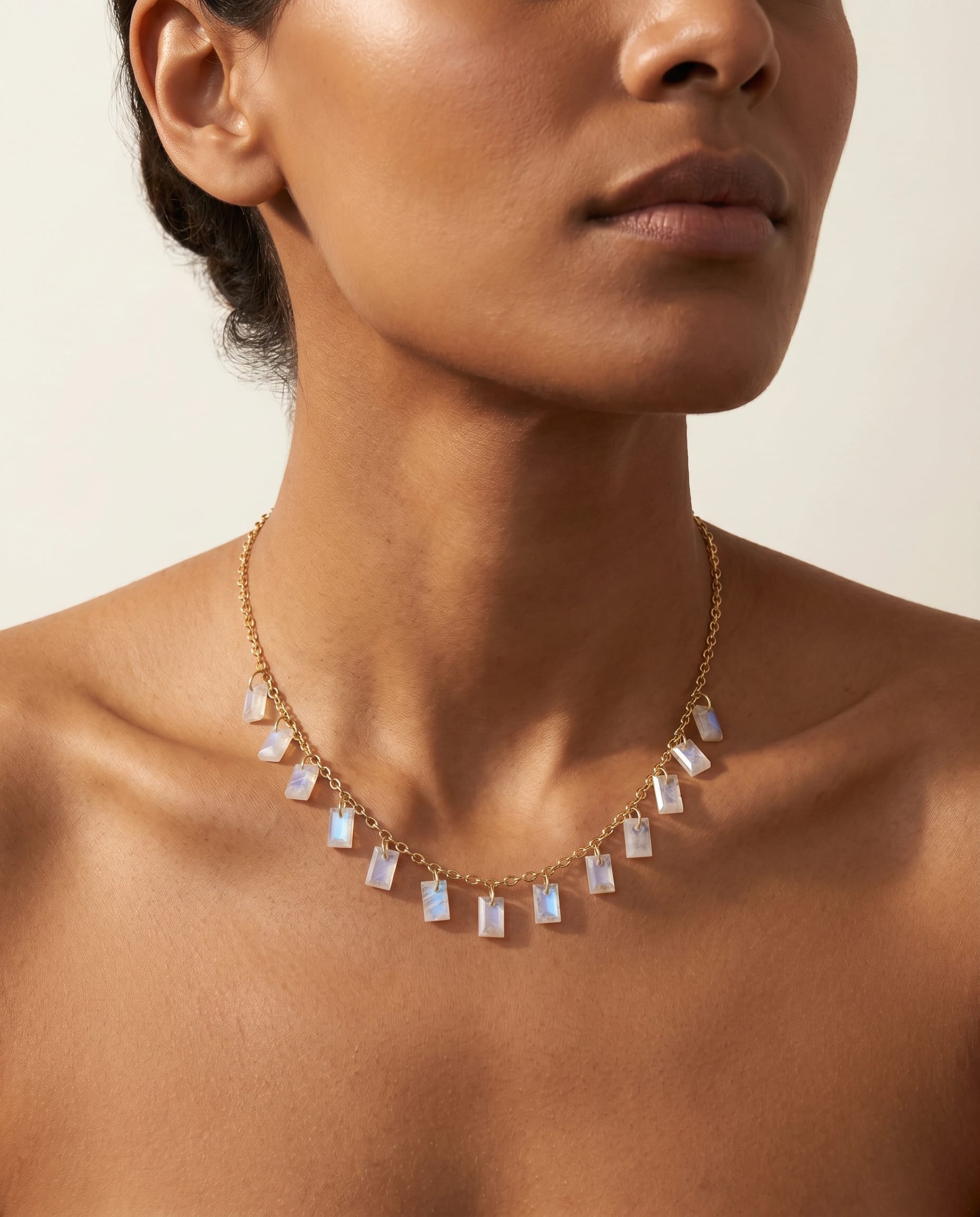 Fervor Montreal Necklace Baguette Charms Rainbow Moonstone Necklace