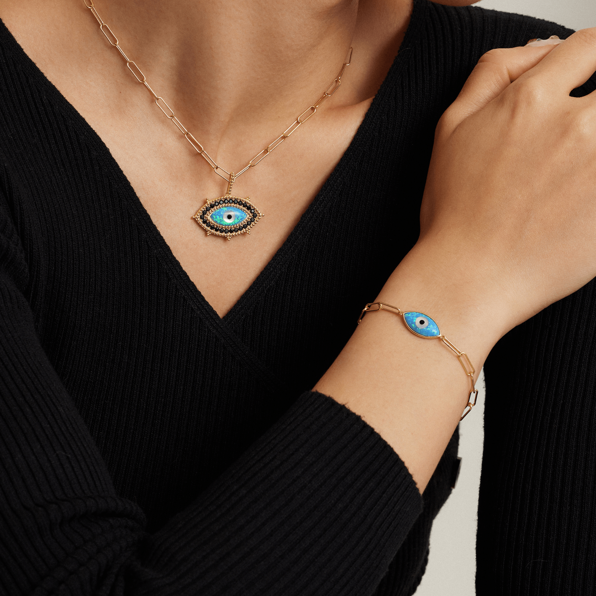 Fervor Montreal Necklace Divine Eye- Synthetic Opal Vintage Lucky Eye Necklace