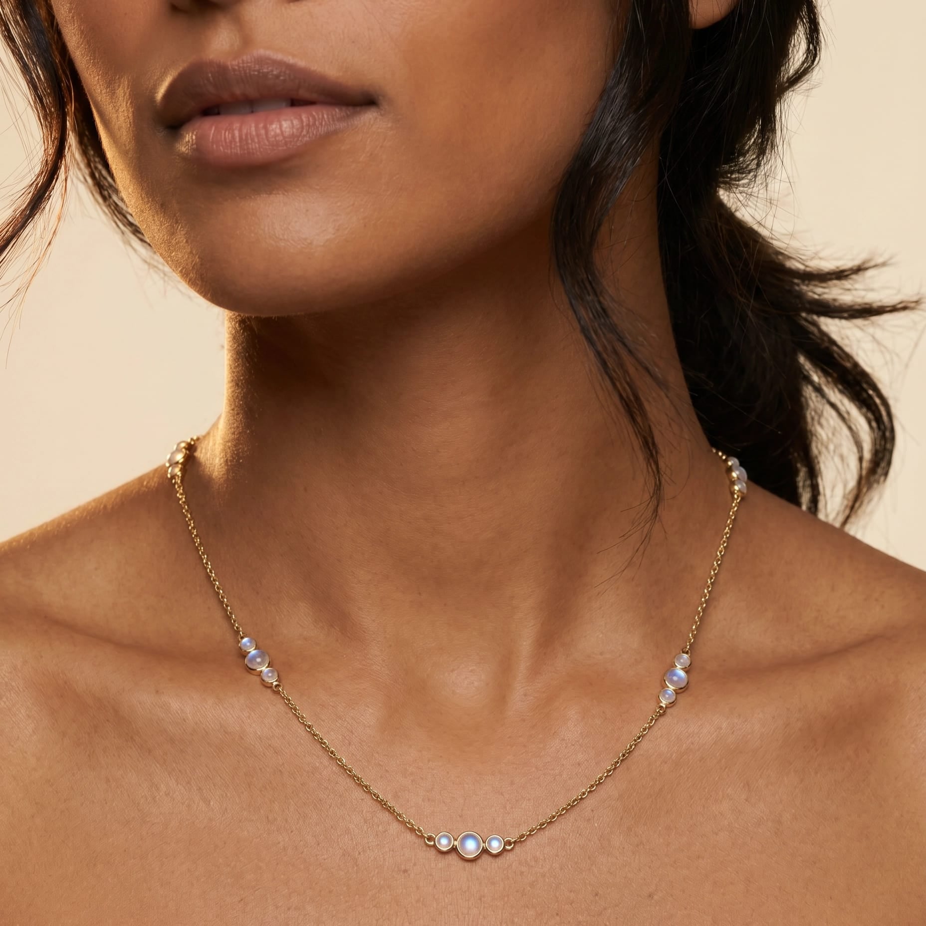 Fervor Montreal Necklace Malaika Rainbow Moonstone Bubbles Necklace