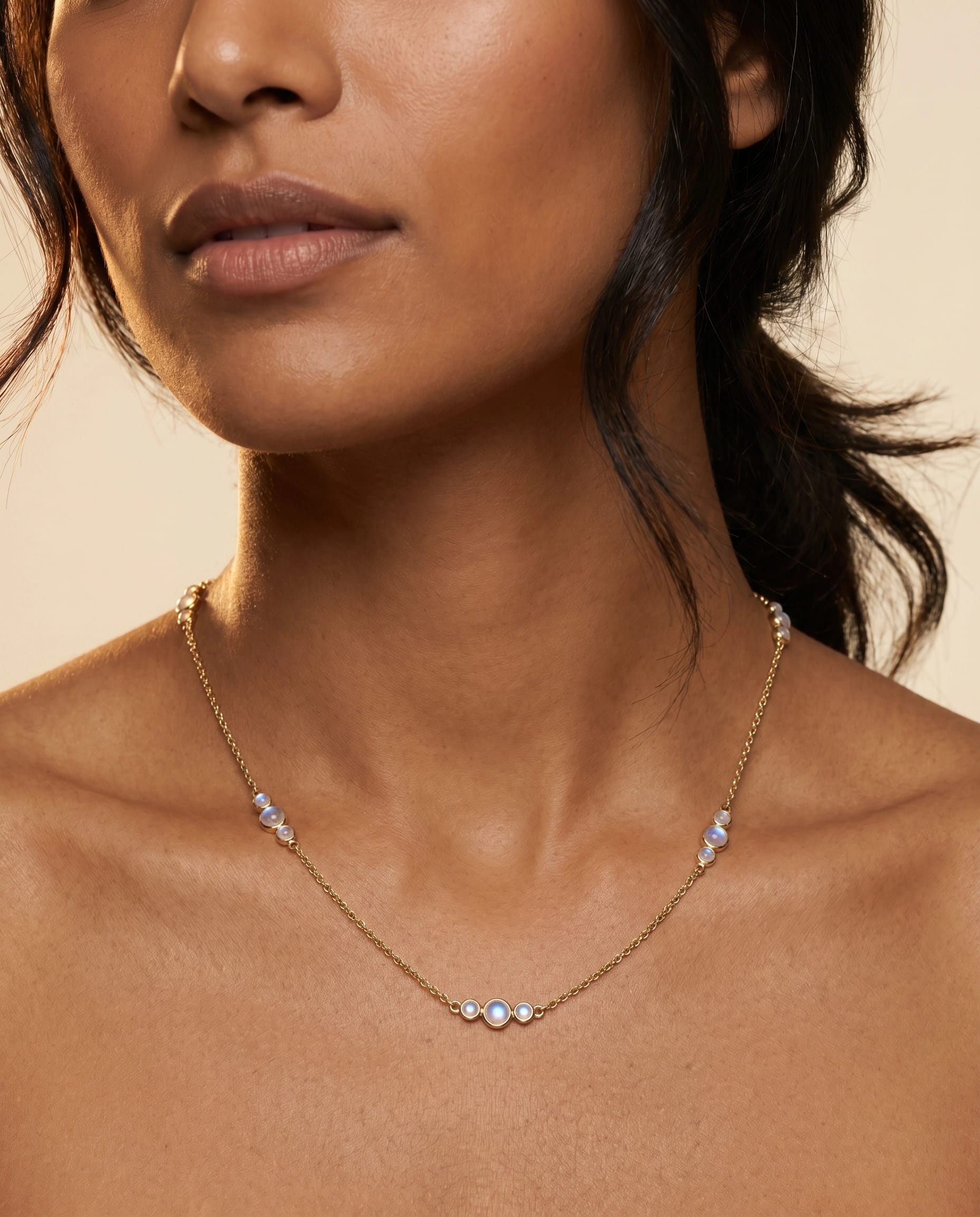Fervor Montreal Necklace Malaika Rainbow Moonstone Bubbles Necklace