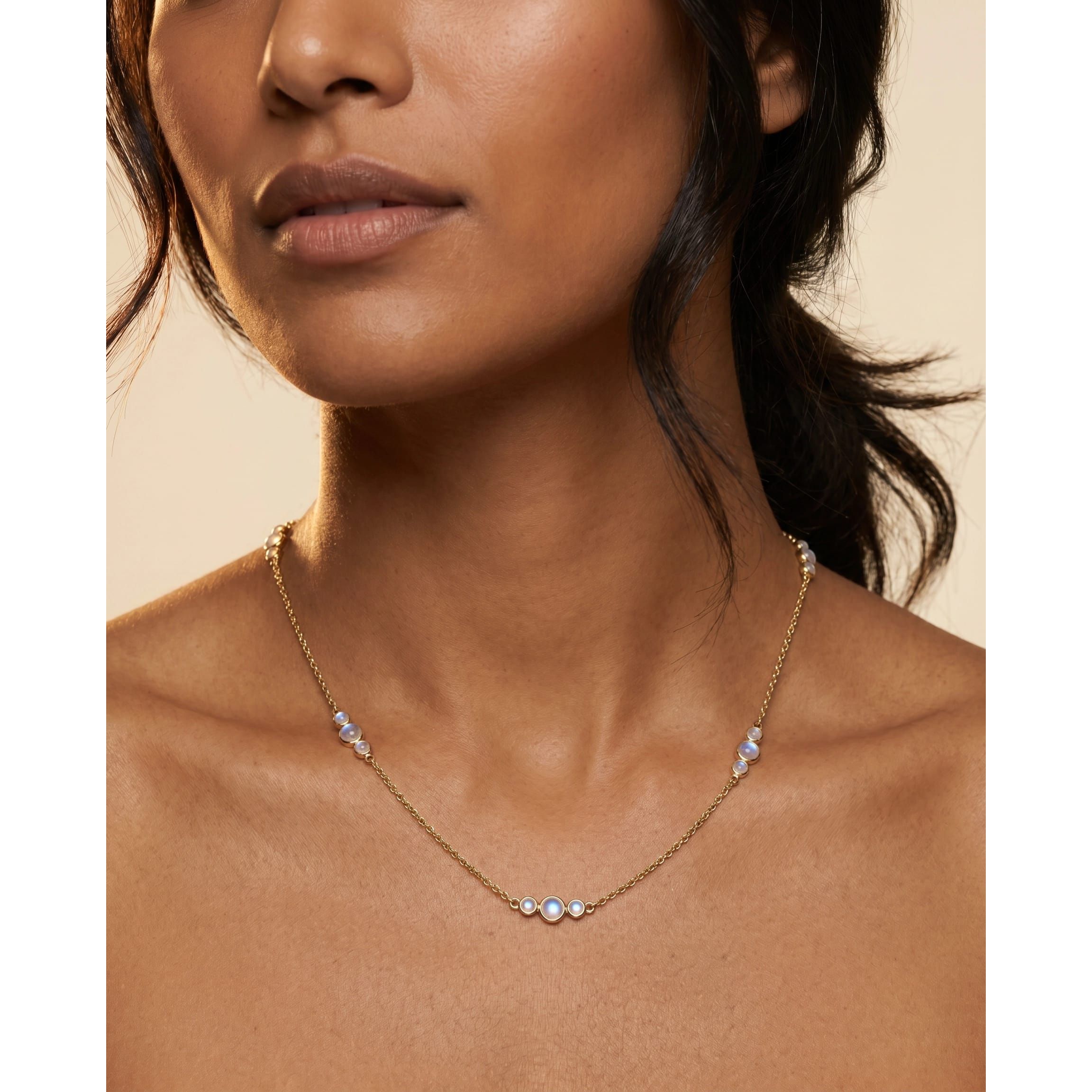 Fervor Montreal Necklace Malaika Rainbow Moonstone Bubbles Necklace
