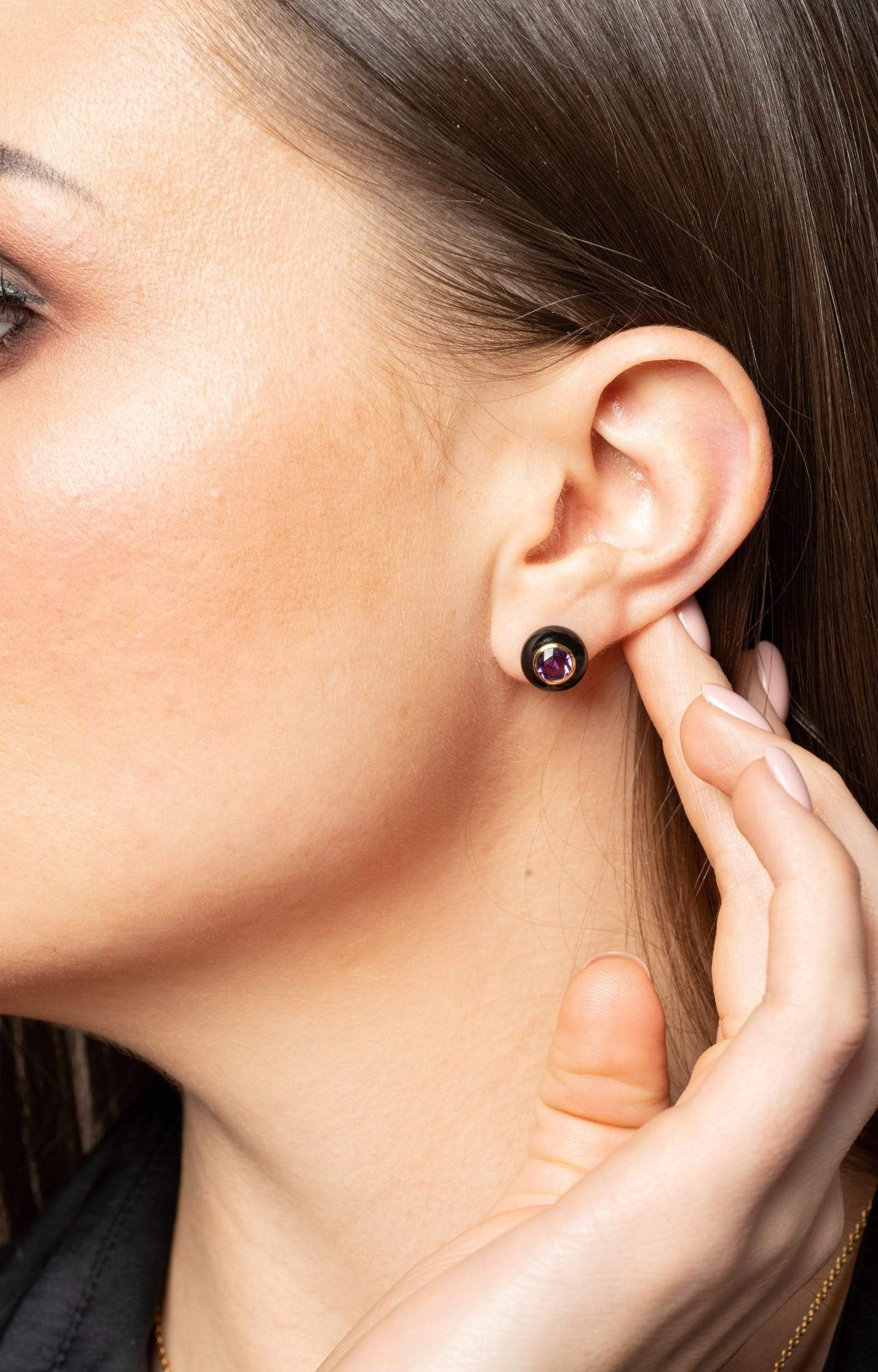 Fervor Montreal Earrings Black Enamel Rose Cut Amethyst Earrings