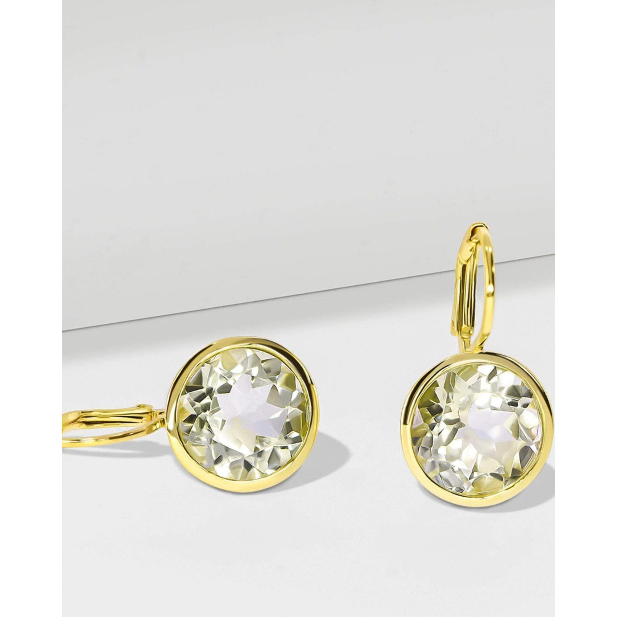 Fervor Montreal Earrings Elegant Round Lever Back Green Amethyst Earrings