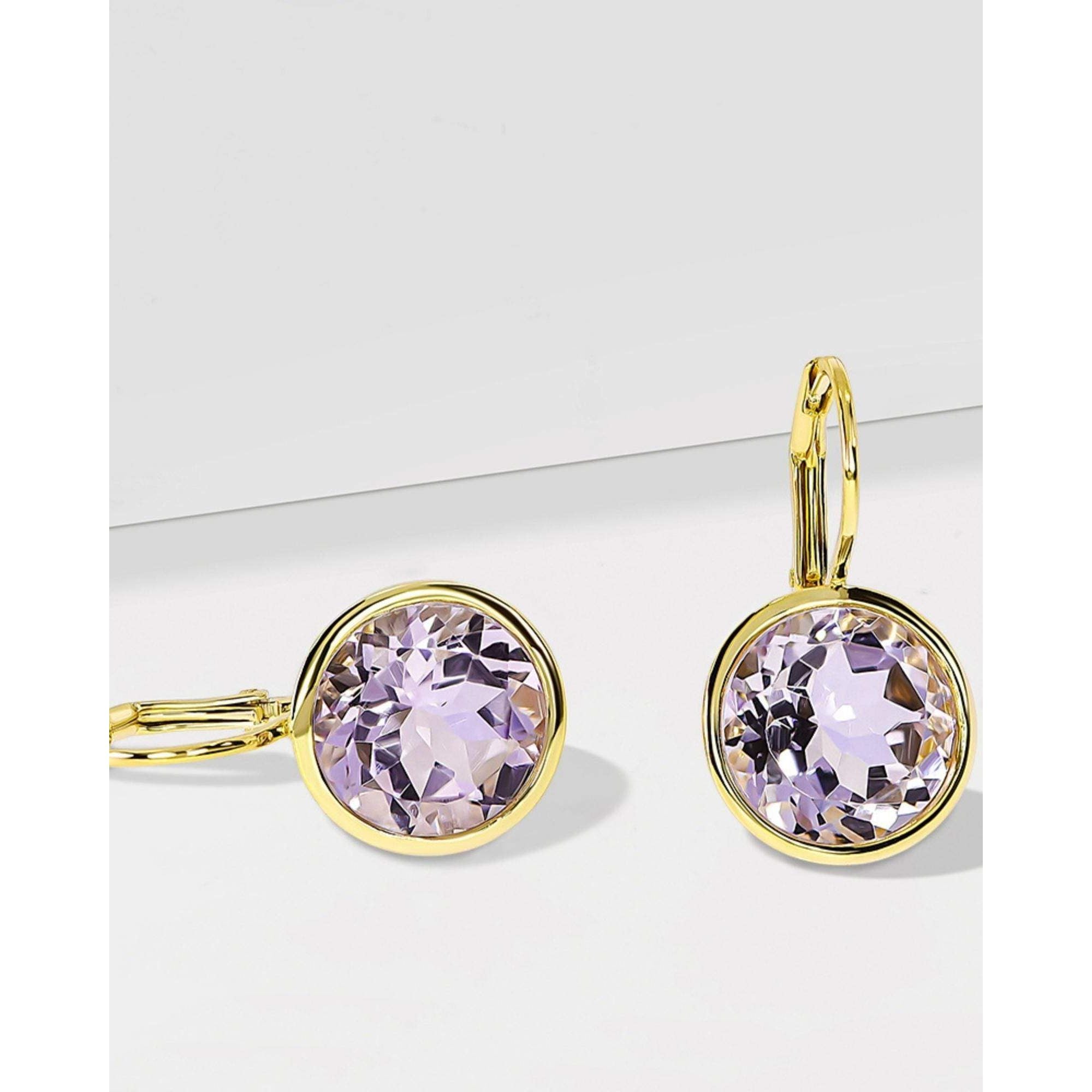 Fervor Montreal Earrings Elegant Round Lever Back Pink Amethyst Earrings