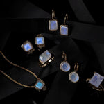 Fervor Montreal Earrings Elegant Round Lever Back Rainbow Moonstone  Earrings
