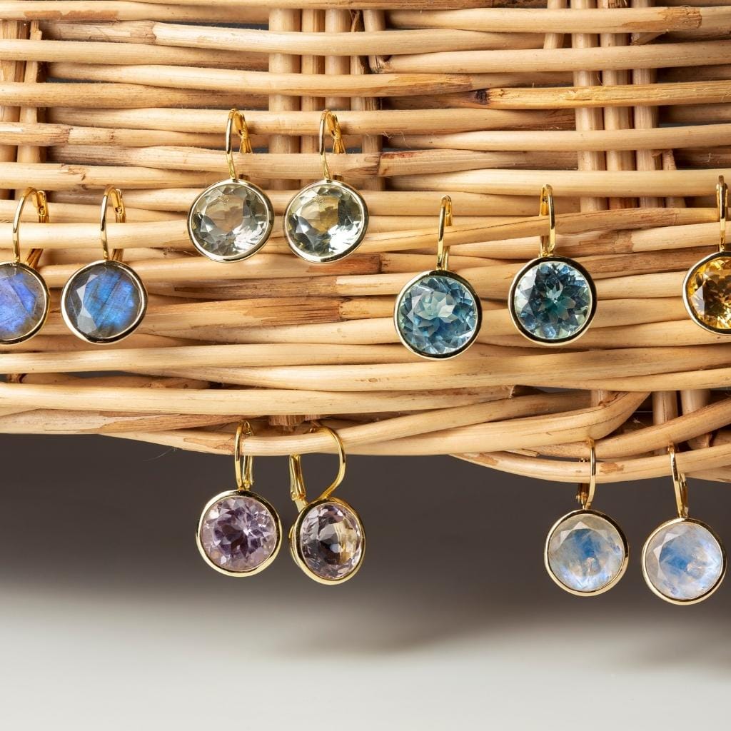 Fervor Montreal Earrings Elegant Round Lever Back Rainbow Moonstone  Earrings