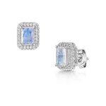 Fervor Montreal Earrings Emerald Cut Rainbow Moonstone  Halo Earrings