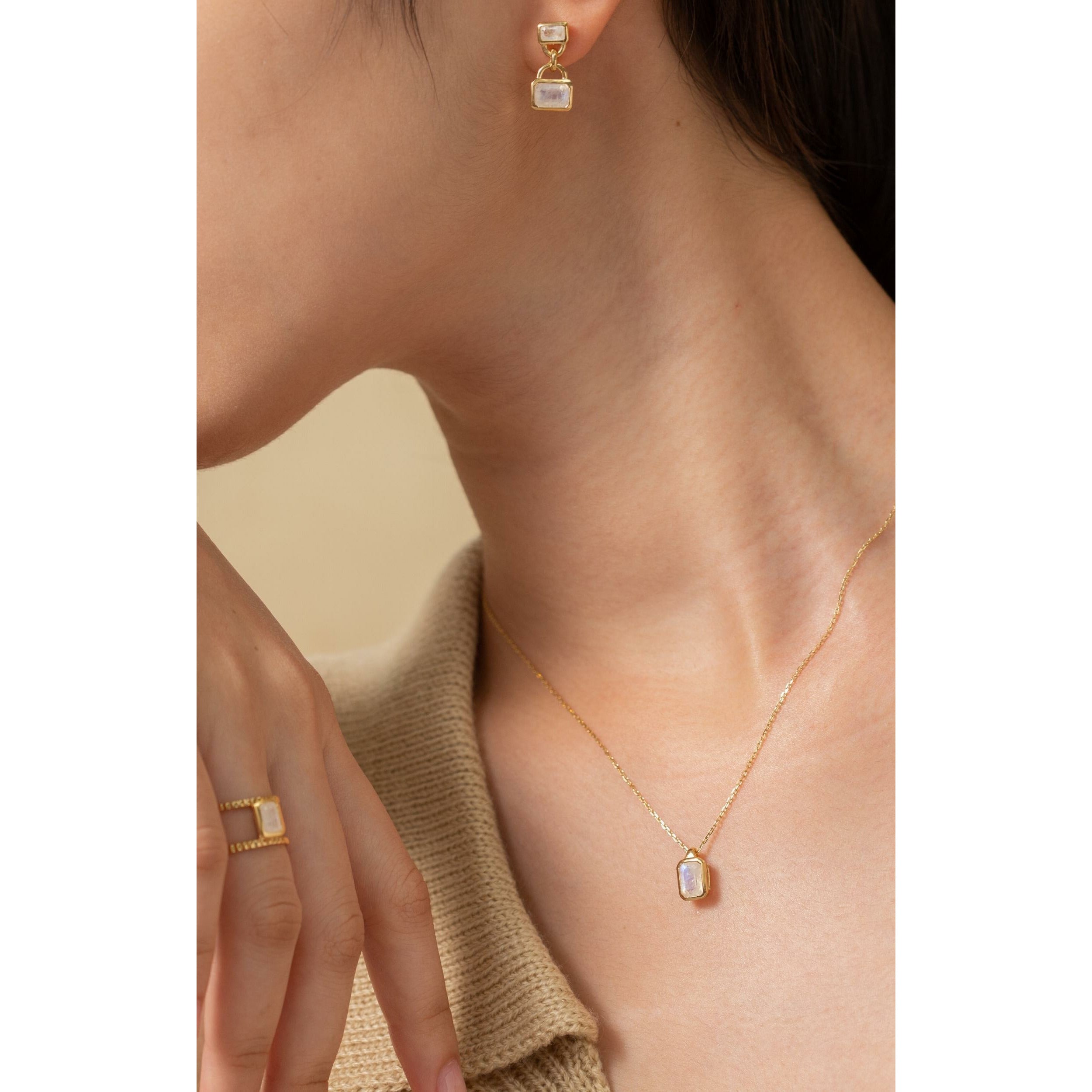 Fervor Montreal Earrings Malaika Rainbow Moonstone Double Octagon Earrings