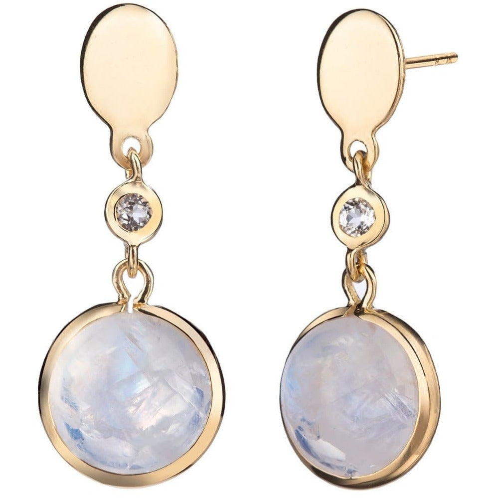 Fervor Montreal Earrings Malaika Rainbow Moonstone Round Cabochon Dangle Earrings