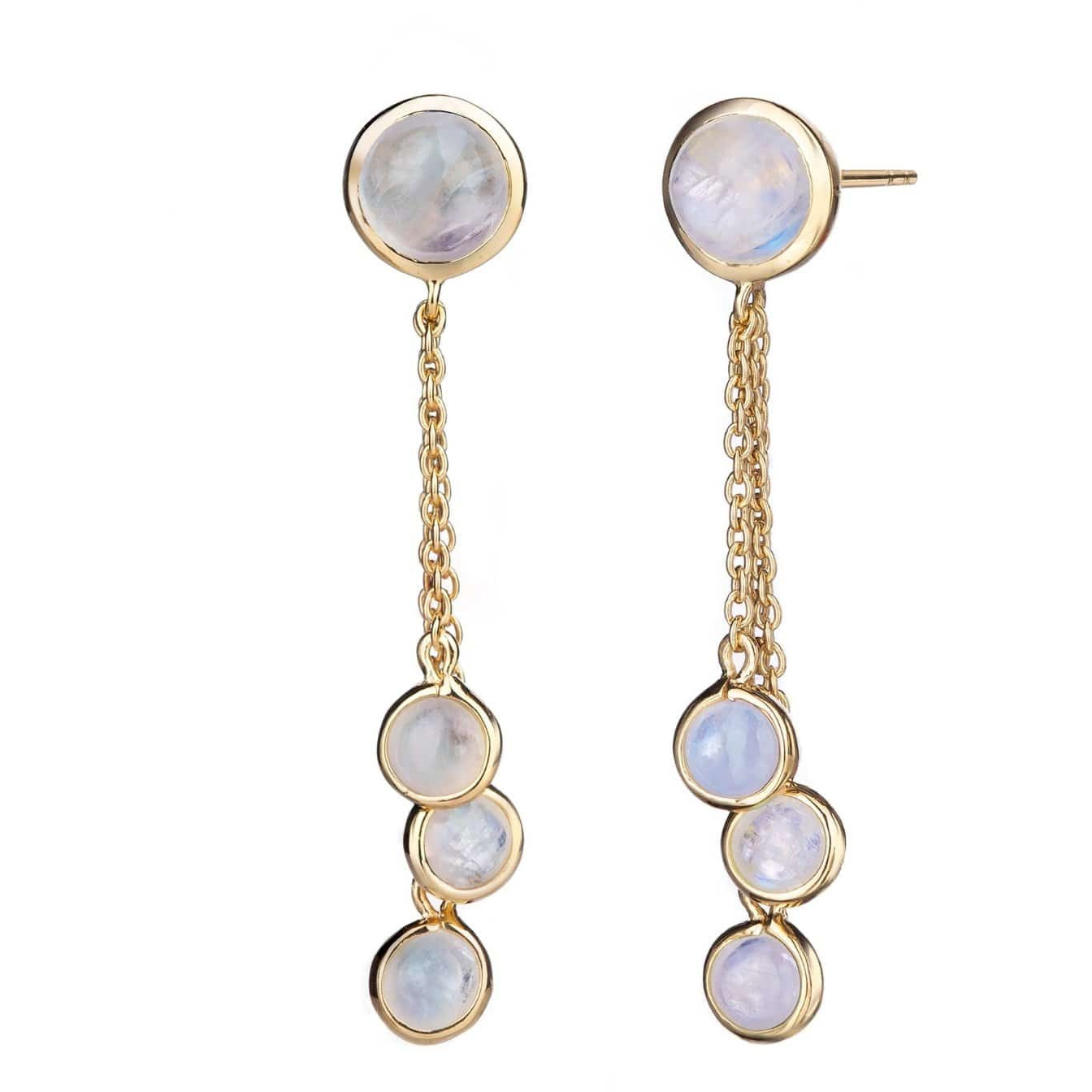 Fervor Montreal Earrings Malaika Rainbow Moonstone Round Cabochon Waterfall Earrings