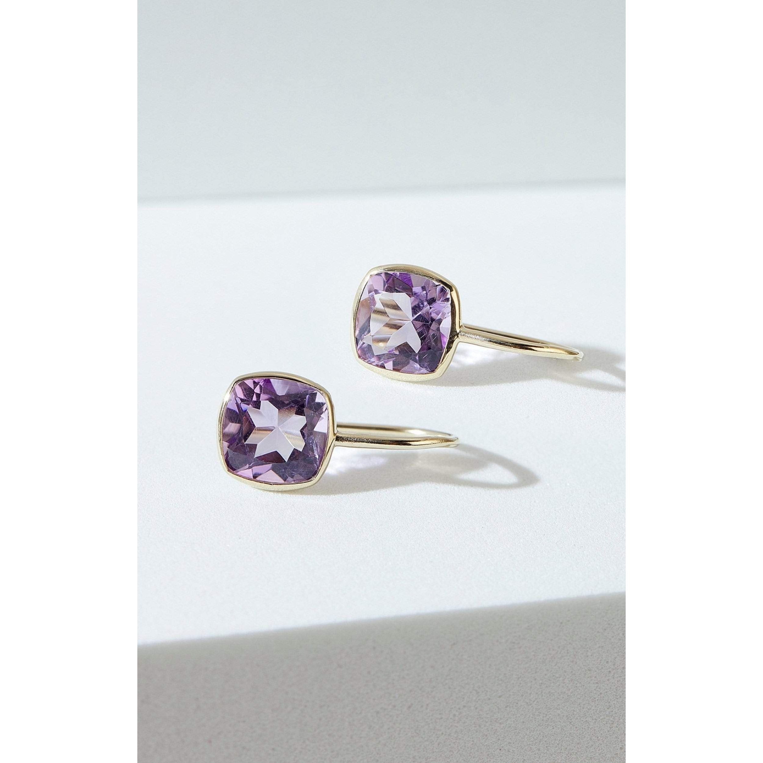 Fervor Montreal Earrings Pink Amethyst Cushion Cut Fish Hook Earrings