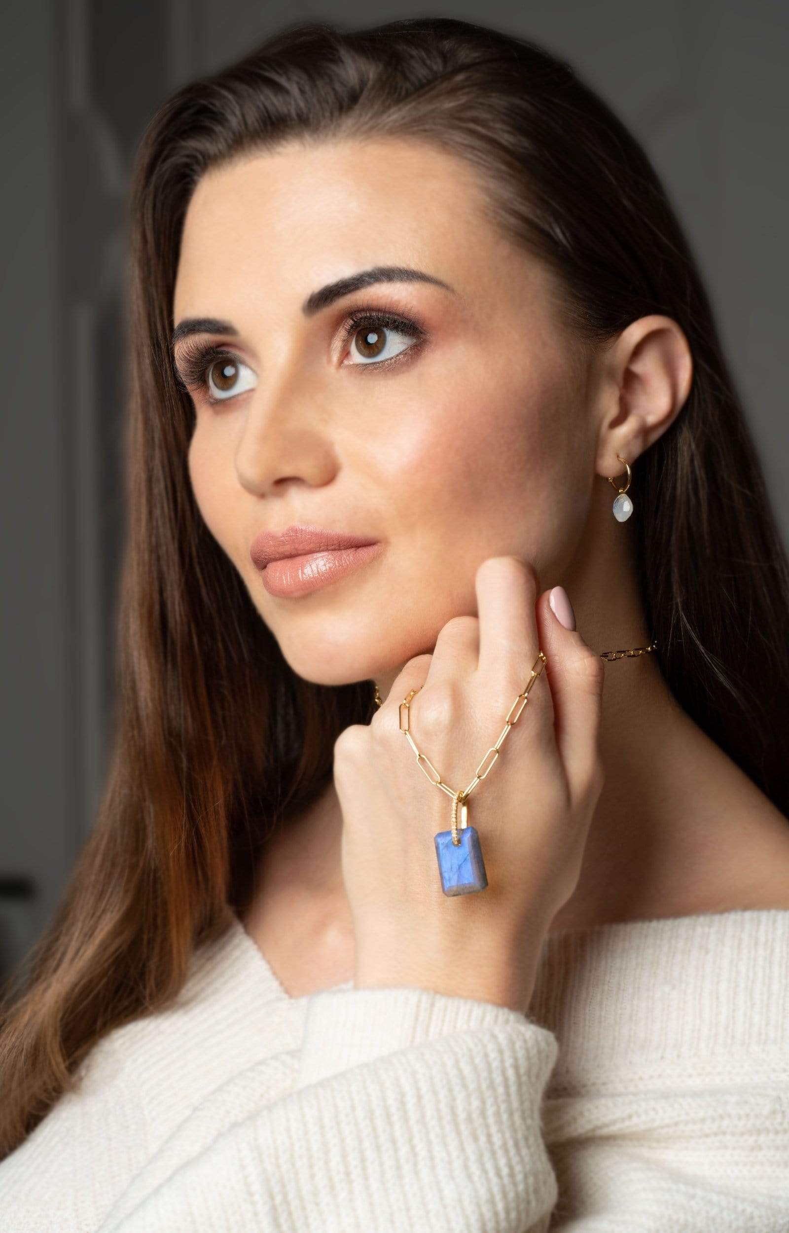 Fervor Montreal Earrings Rainbow Moon Stone Hanging Tile Earring