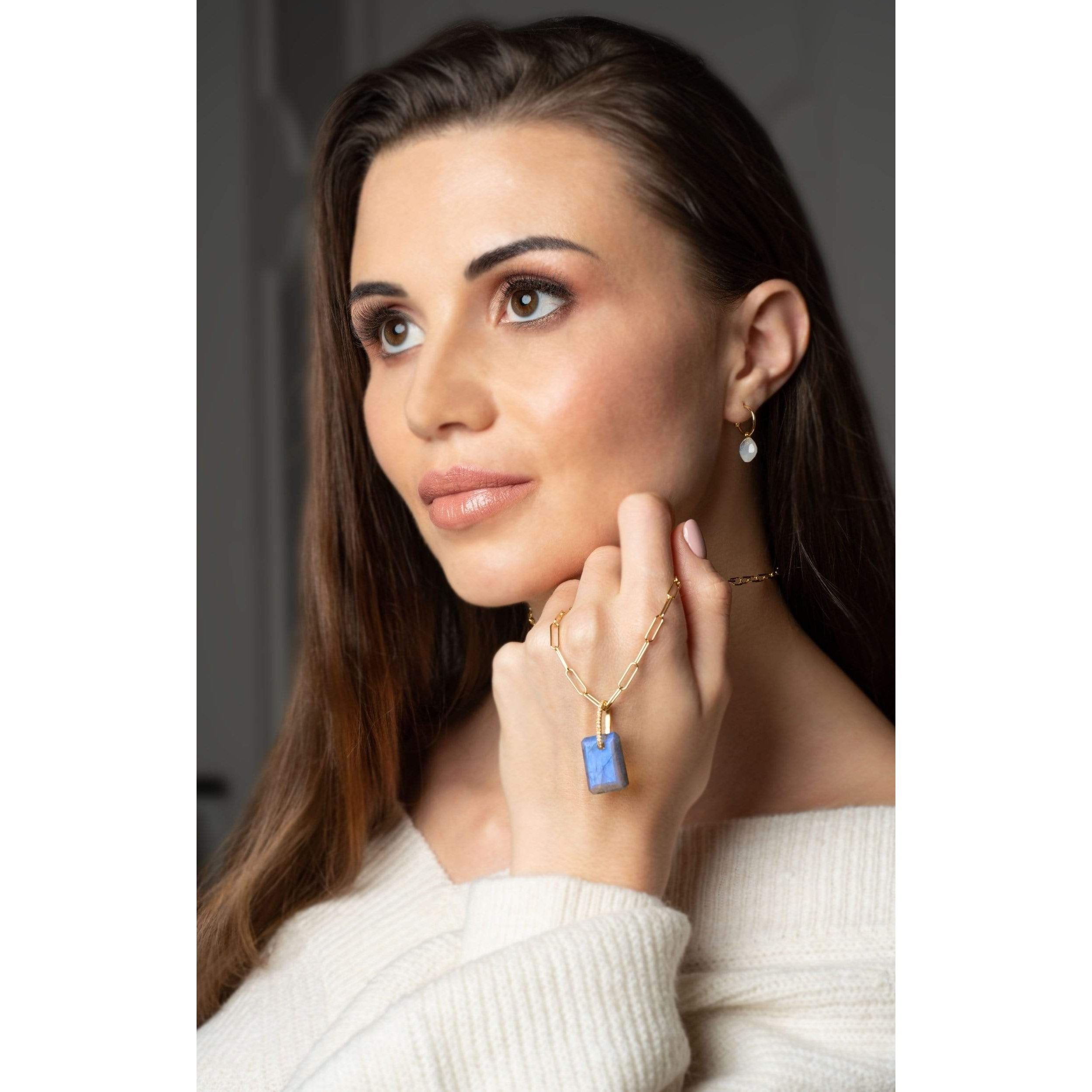 Fervor Montreal Earrings Rainbow Moon Stone Hanging Tile Earring