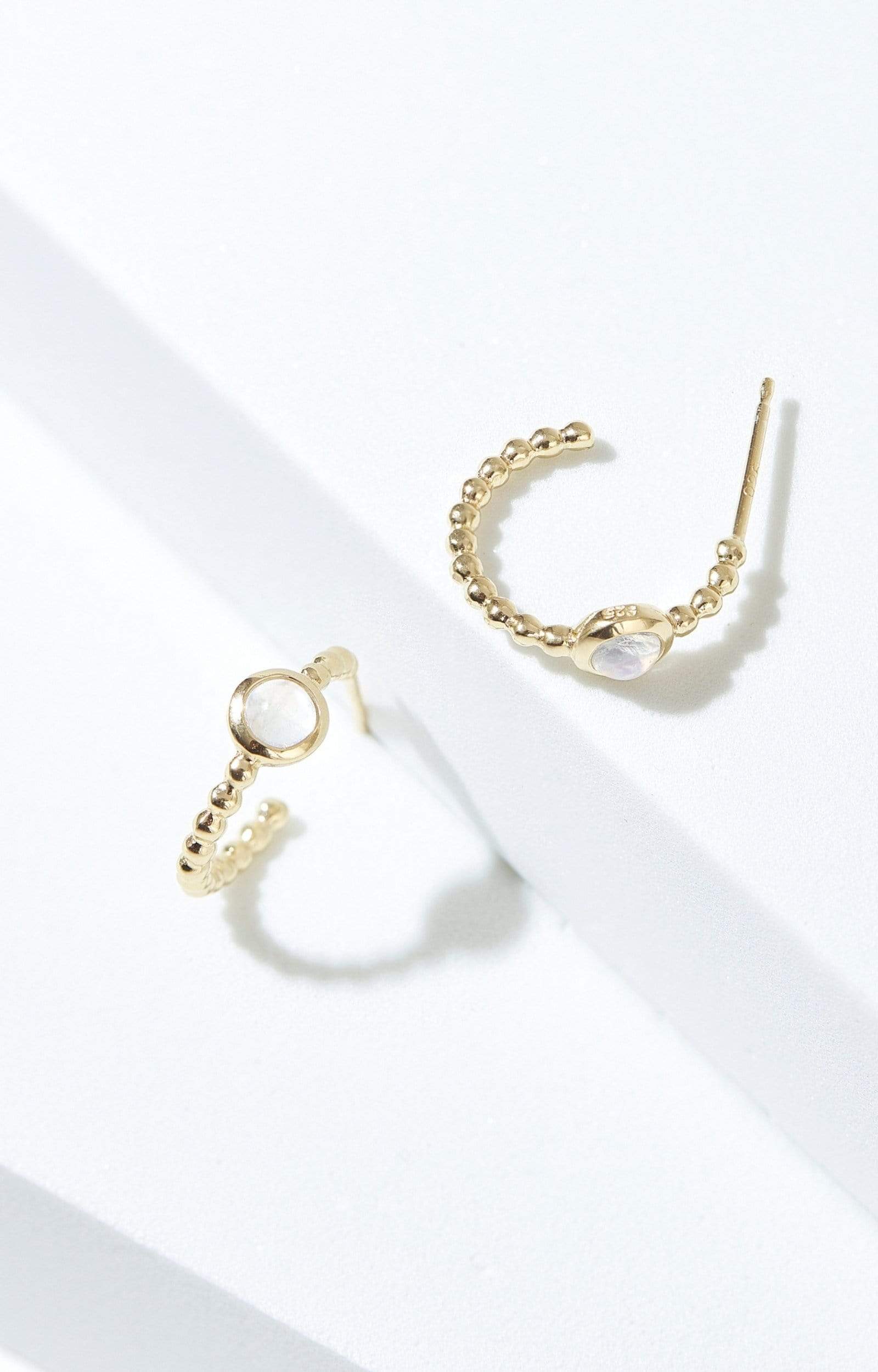 Fervor Montreal Earrings Rainbow Moonstone Huggie Hoop Earrings