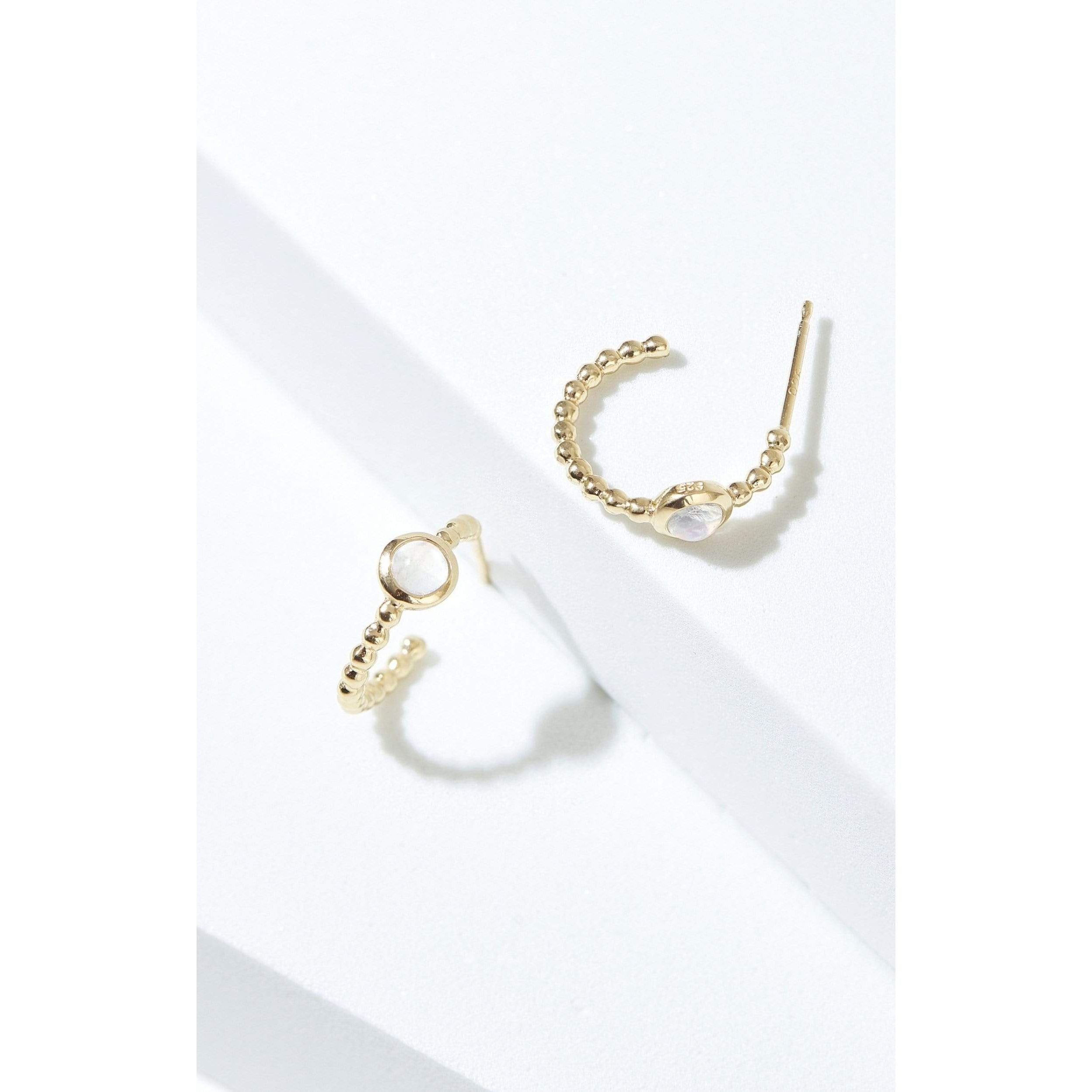 Fervor Montreal Earrings Rainbow Moonstone Huggie Hoop Earrings