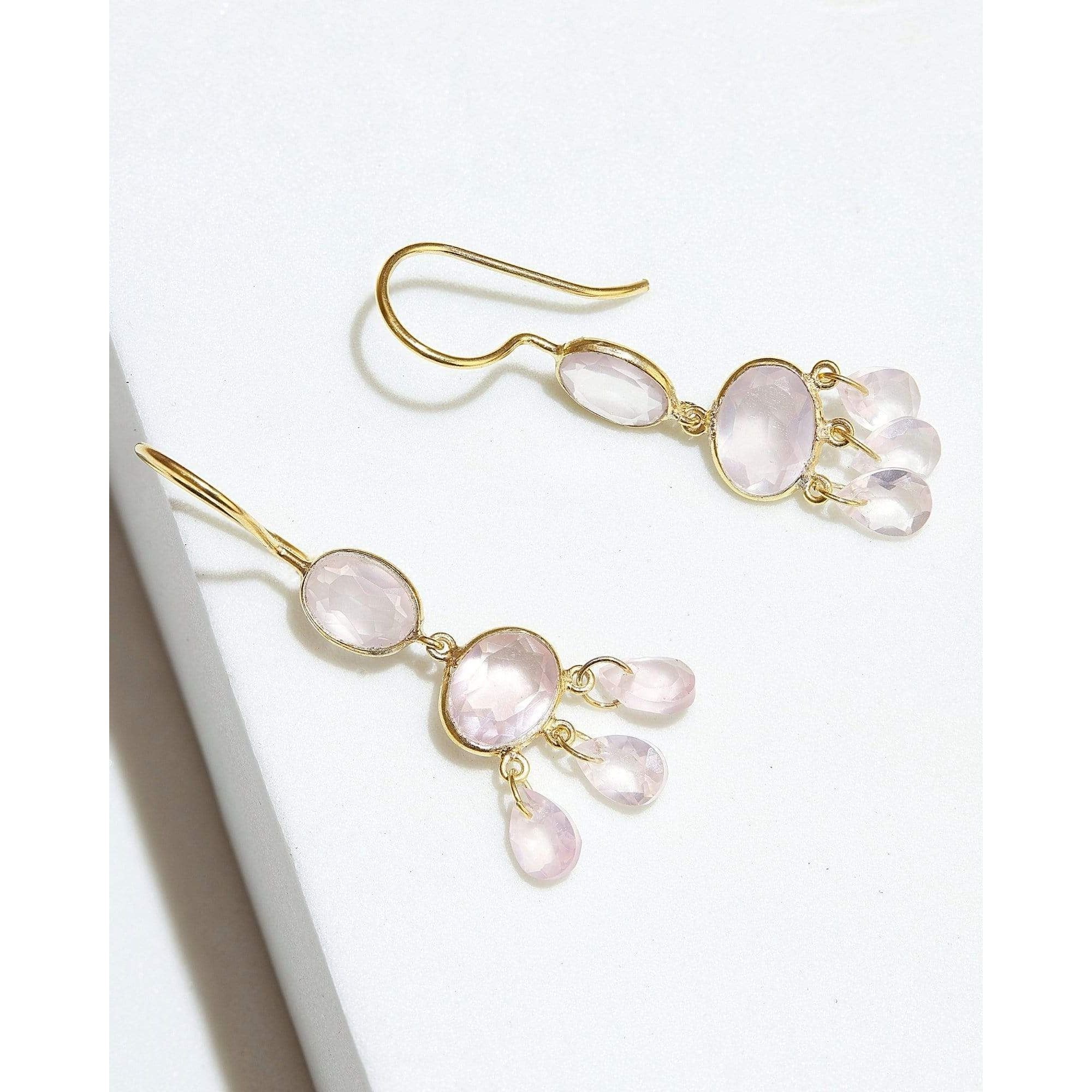 Fervor Montreal Earrings Rose Quartz Chandelier Earrings