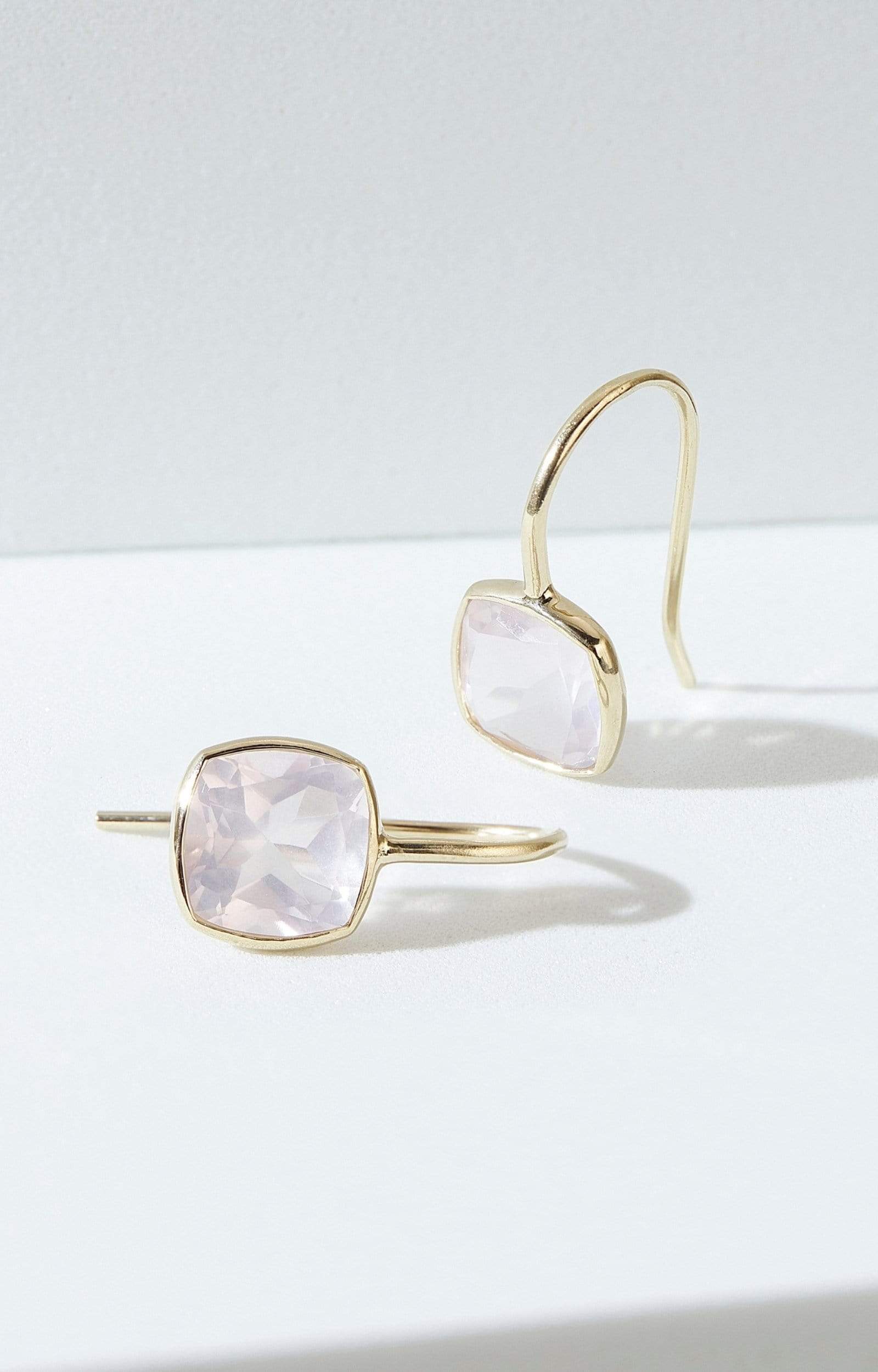 Fervor Montreal Earrings Rose Quartz Cushion Cut Fish Hook Earrings