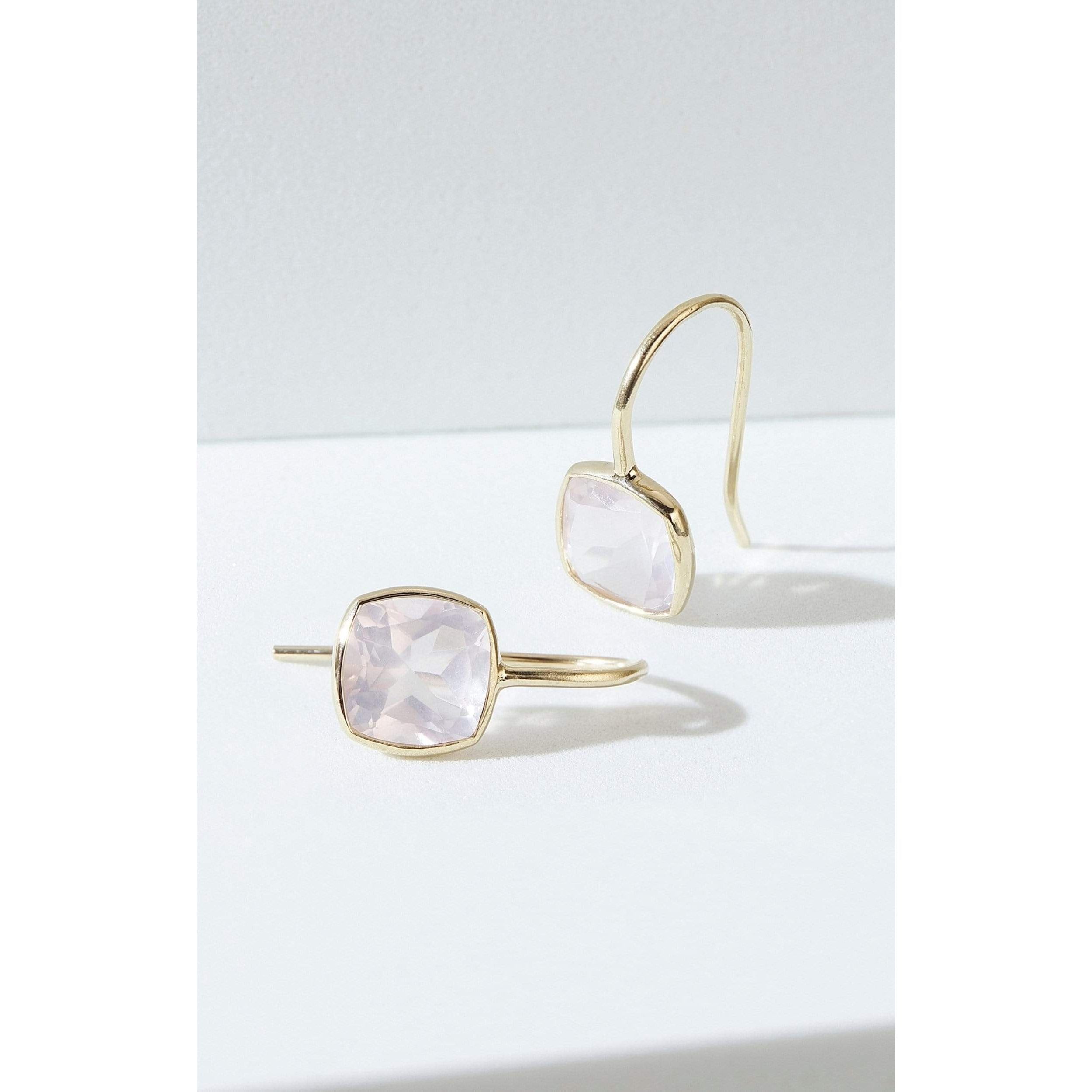 Fervor Montreal Earrings Rose Quartz Cushion Cut Fish Hook Earrings