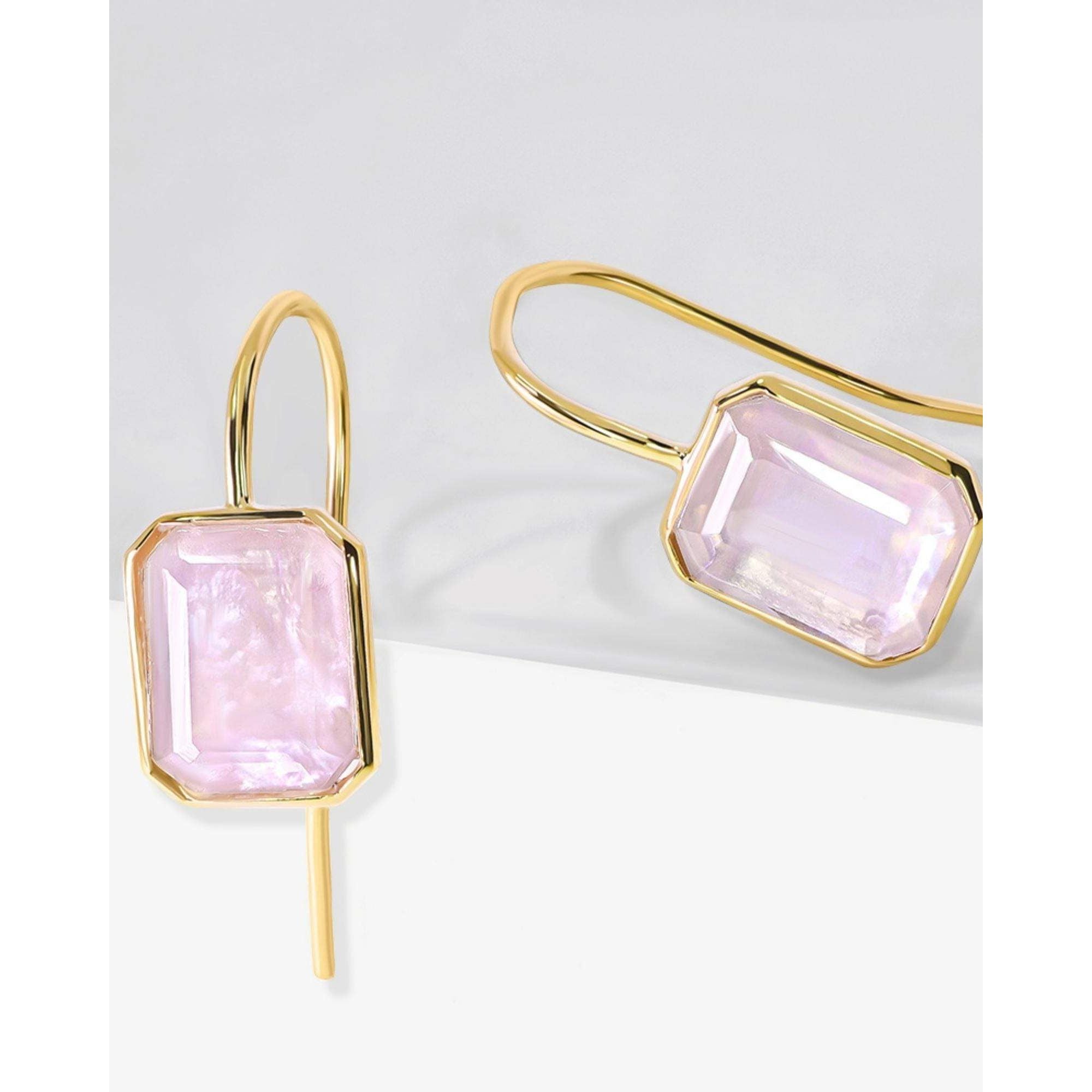 Fervor Montreal Earrings Rose Quartz Triplet Octagon Fish Hook Earrings