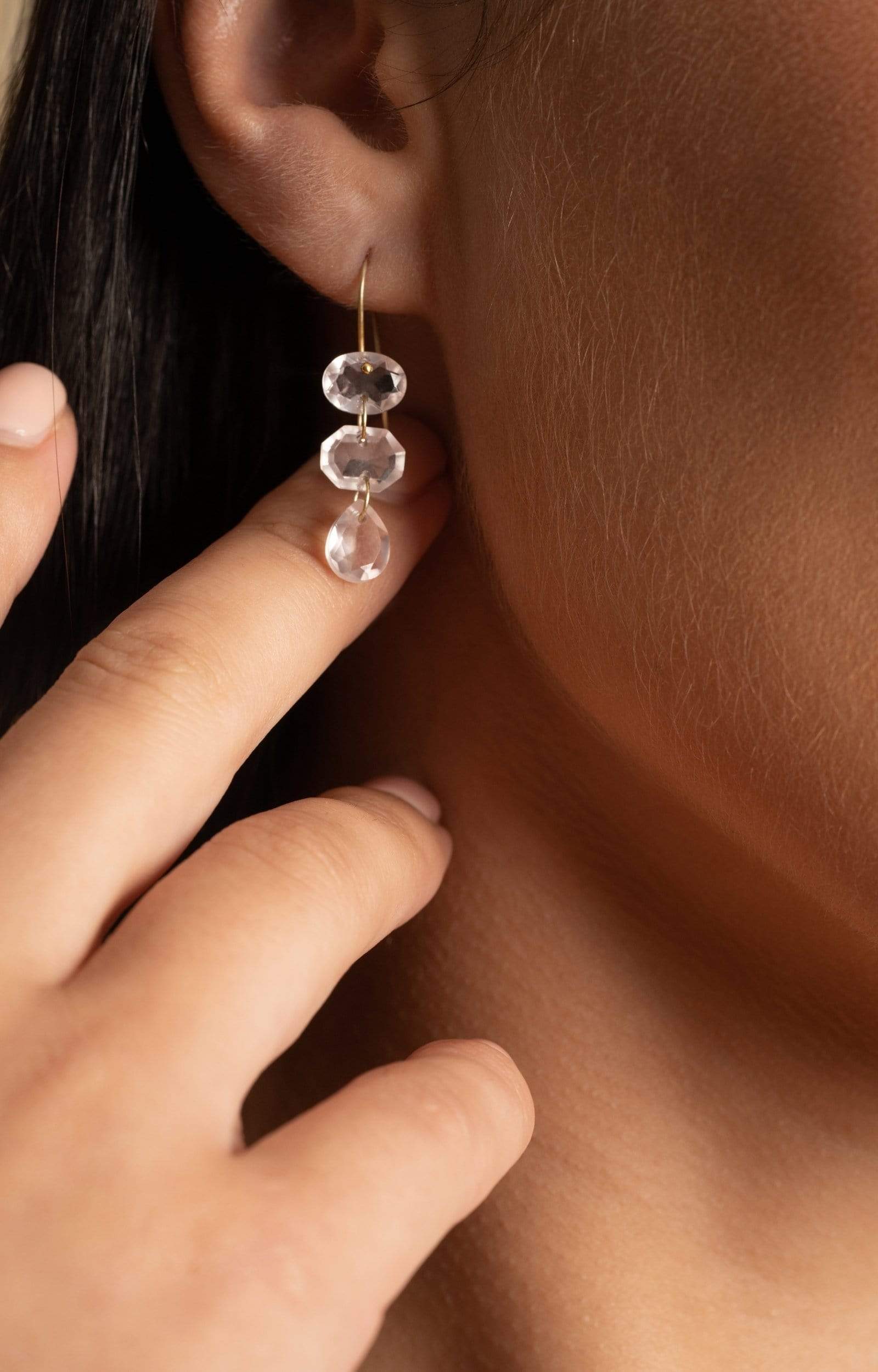 Fervor Montreal Earrings Three Link Rose Quartz Earrings