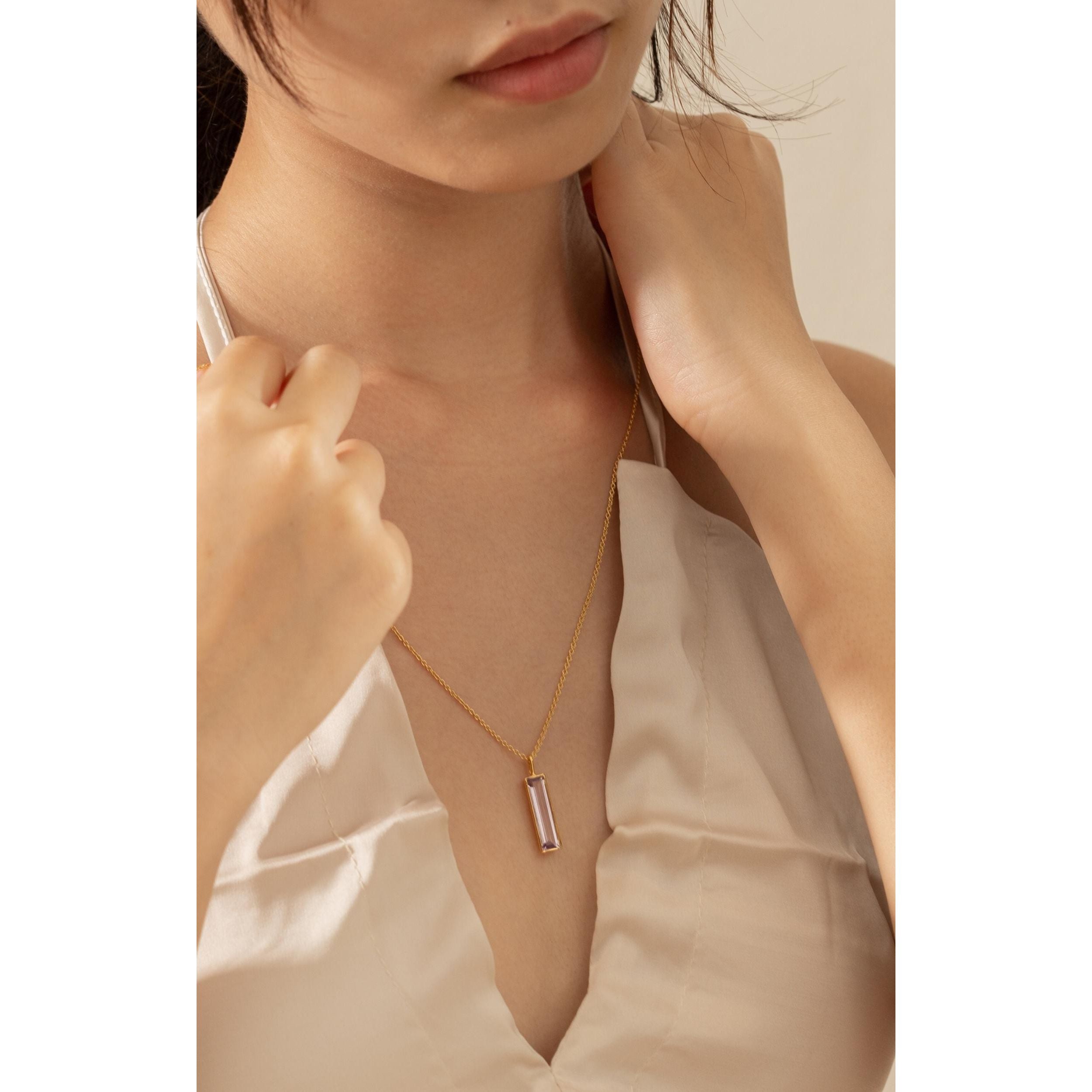 Fervor Montreal Elongated Baguette Pink Amethyst Necklace